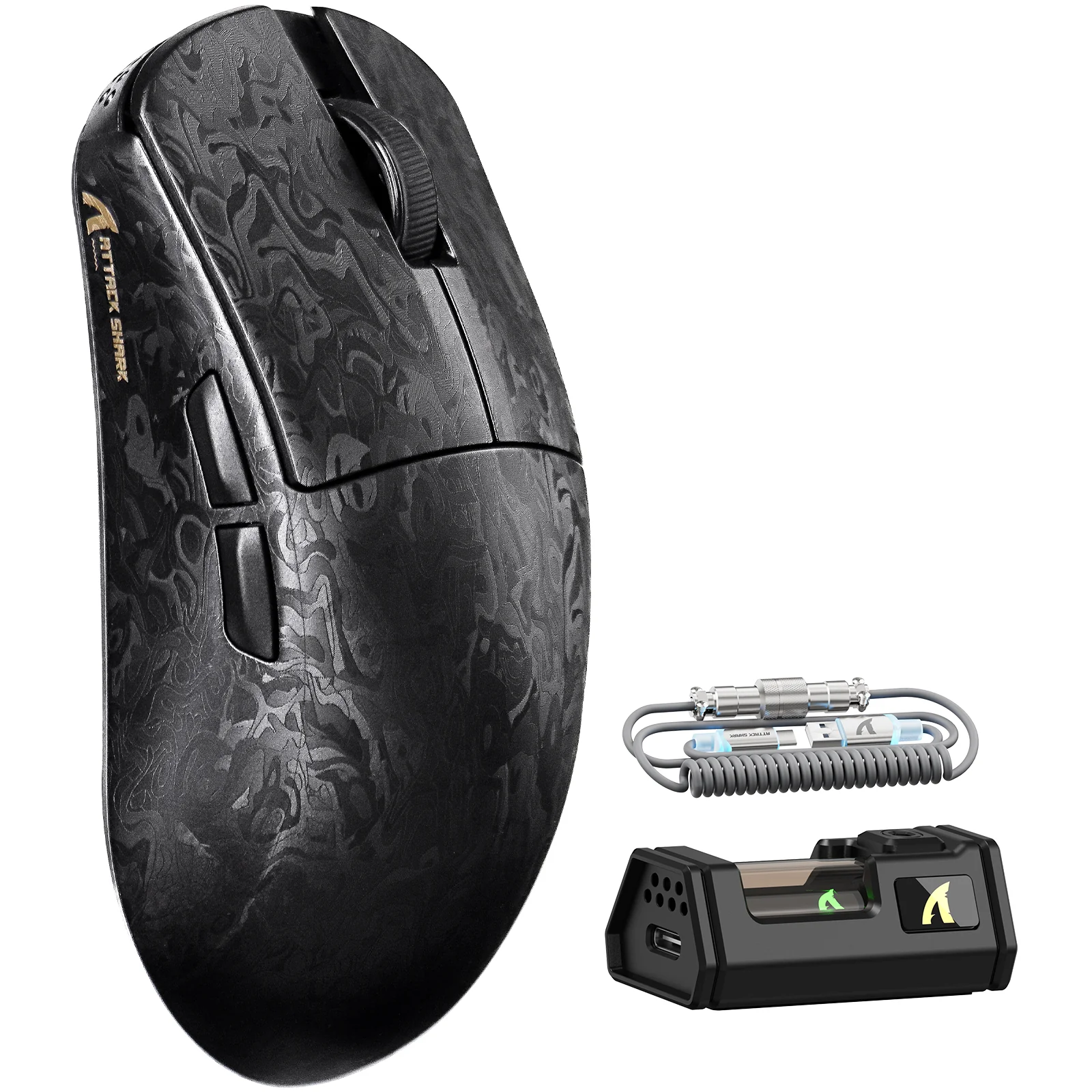 ATTACK SHARK R11 ULTRA Carbon Fiber Wireless 8K PAW3950MAX Gaming Mouse with C06 Ultra LED Cable