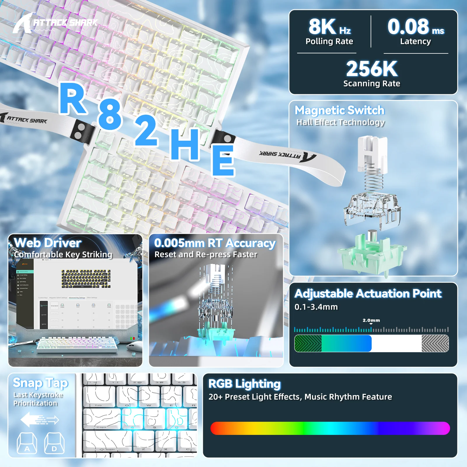 ATTACK SHARK R82 HE Rapid Trigger Keyboard Magnetic Switch with 0.005MM RT 11 ATTACK SHARK R82 HE Rapid Trigger Keyboard Magnetic Switch with 0.005MM RT