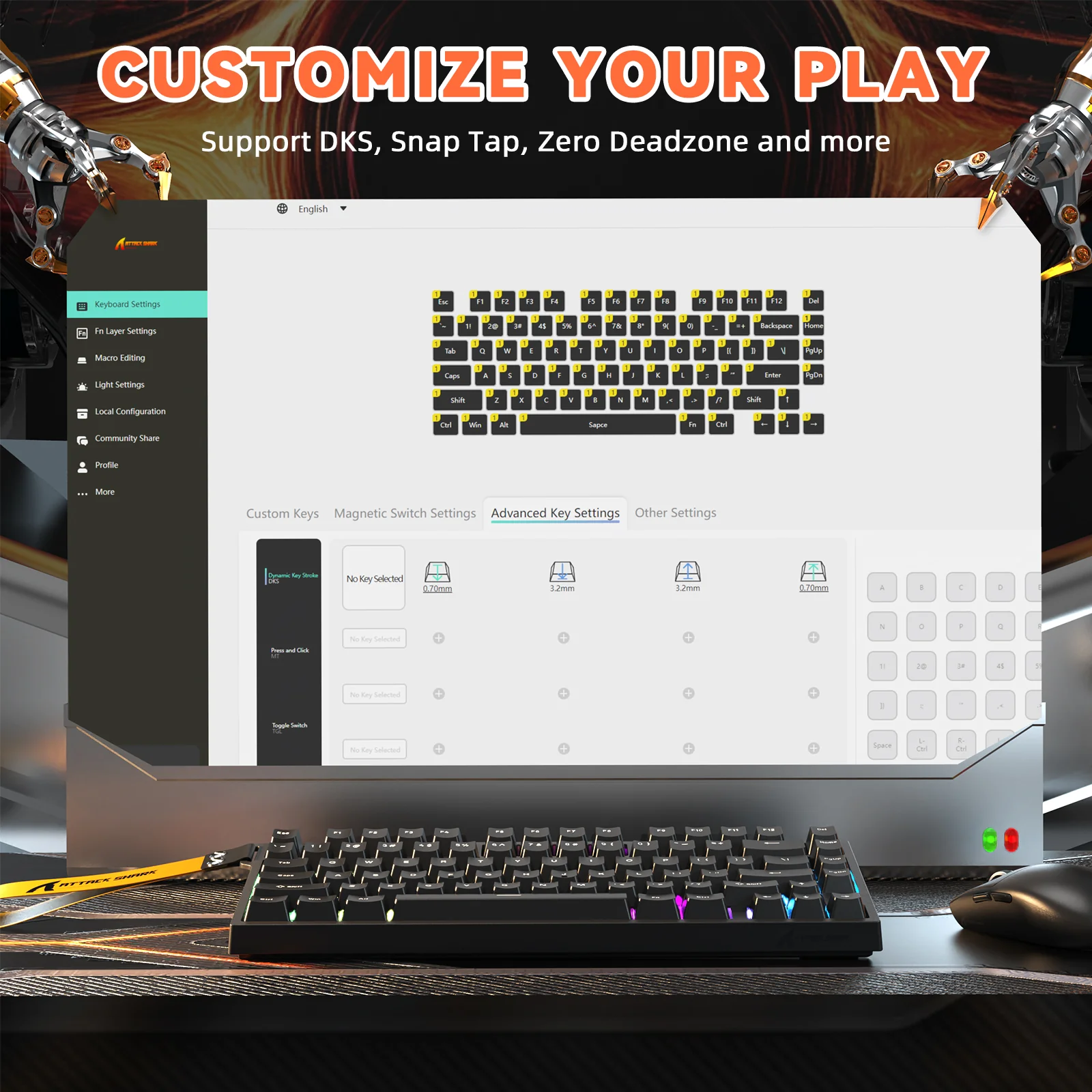 ATTACK SHARK R82 HE Rapid Trigger Keyboard Magnetic Switch with 0.005MM RT 7 ATTACK SHARK R82 HE Rapid Trigger Keyboard Magnetic Switch with 0.005MM RT