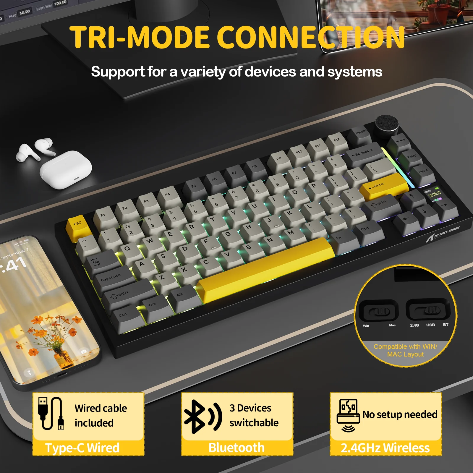 ATTACK SHARK X820Ultra Tri-mode Gasket Mechanical Keyboard 25 ATTACK SHARK X820Ultra Tri-mode Gasket Mechanical Keyboard