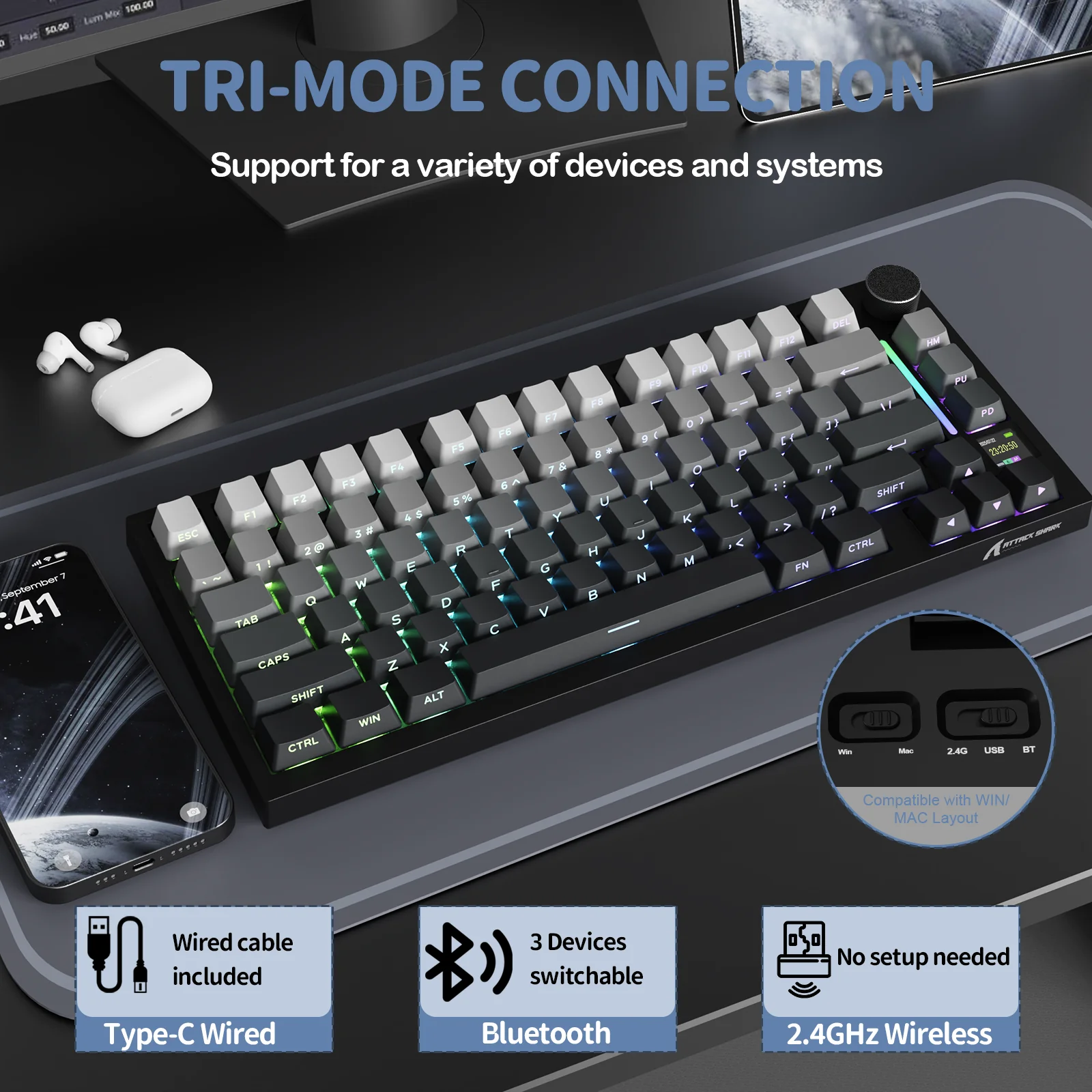 ATTACK SHARK X820Ultra Tri-mode Gasket Mechanical Keyboard 48 ATTACK SHARK X820Ultra Tri-mode Gasket Mechanical Keyboard