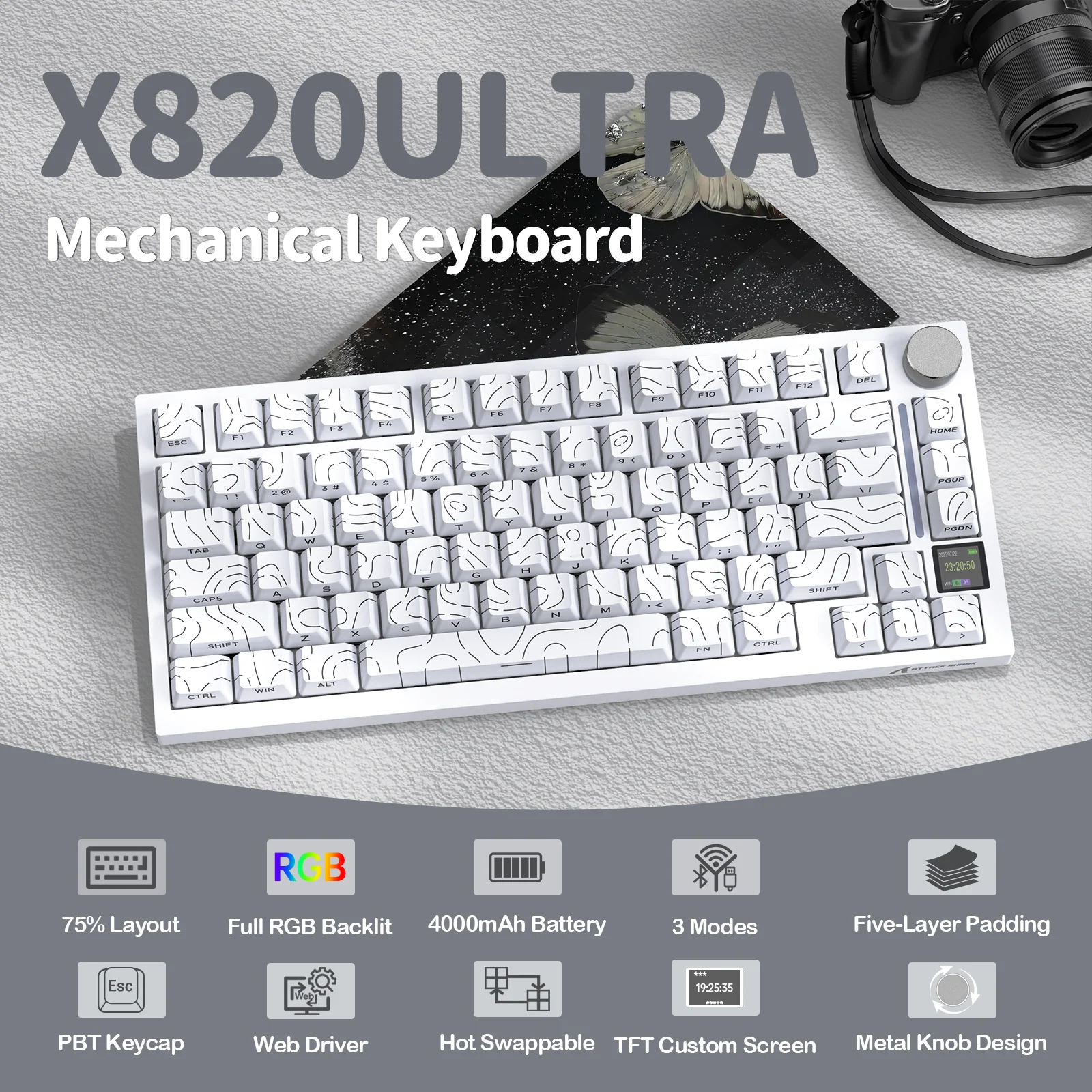 ATTACK SHARK X820Ultra Tri-mode Gasket Mechanical Keyboard 56 ATTACK SHARK X820Ultra Tri-mode Gasket Mechanical Keyboard
