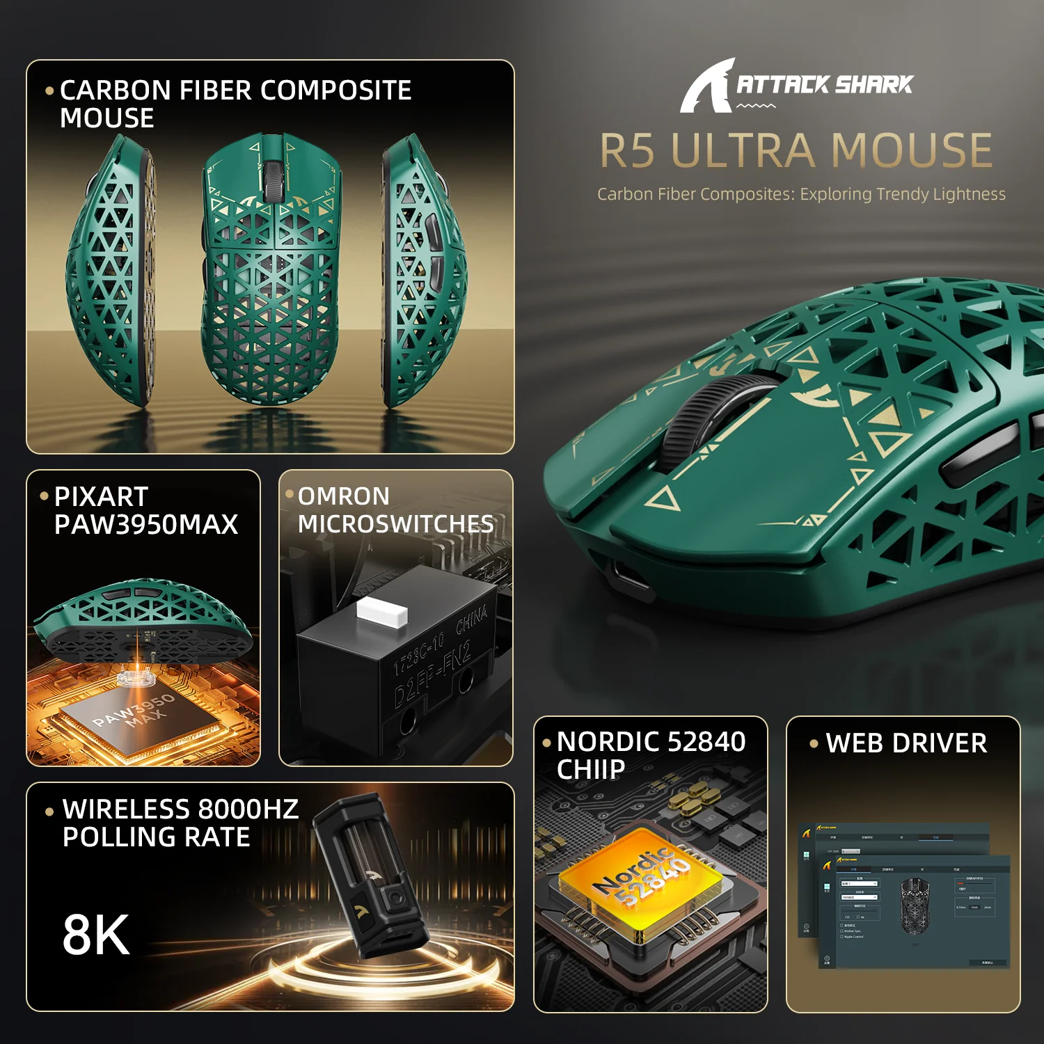 ATTACK SHARK R5 Ultra Carbon Fiber Wireless 8K PAW3950MAX Gaming Mouse with 8K Coiled Cable 31 ATTACK SHARK R5 Ultra Carbon Fiber Wireless 8K PAW3950MAX Gaming Mouse with 8K Coiled Cable