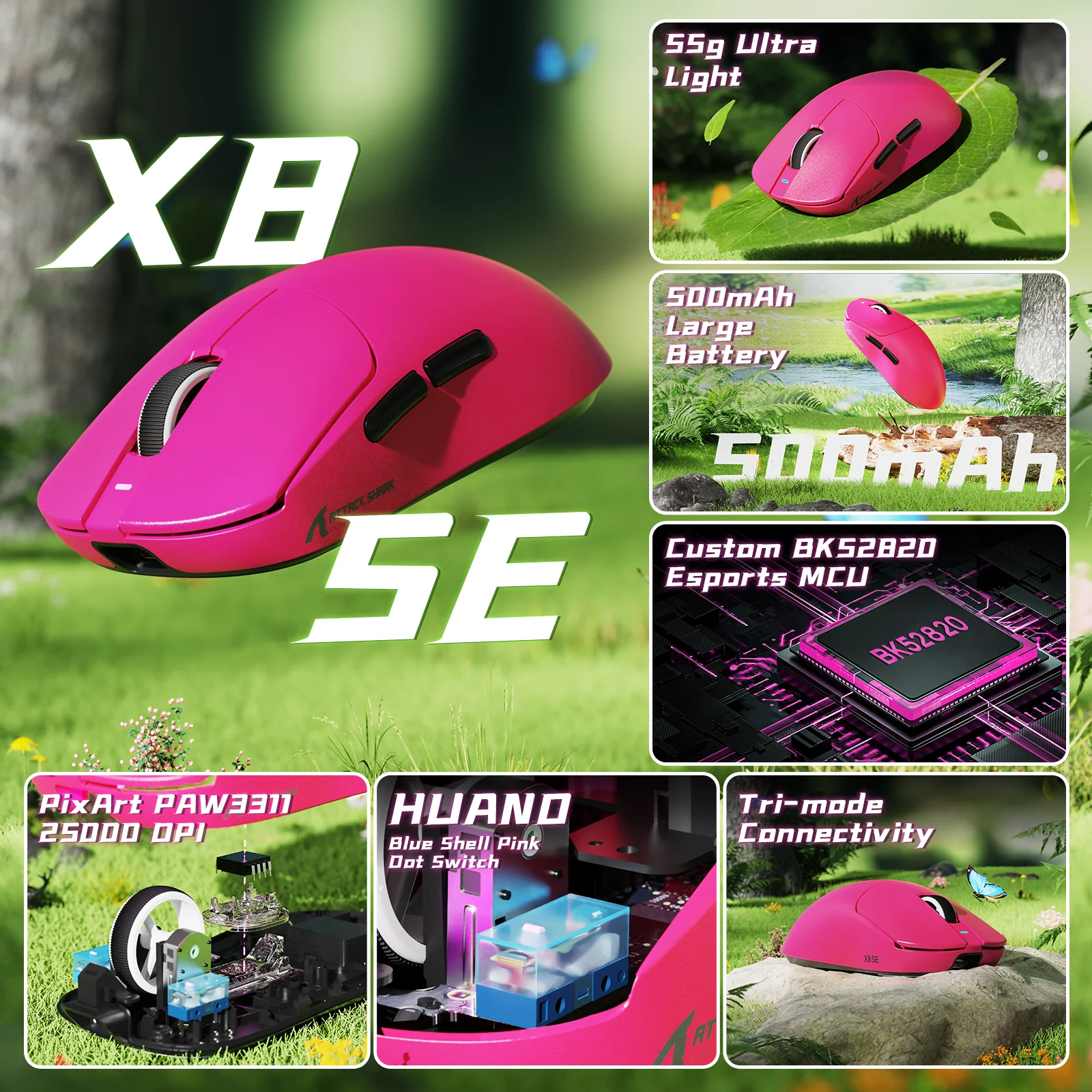 ATTACK SHARK X8 Series Tri-mode  Lightweight Wireless Gaming Mouse