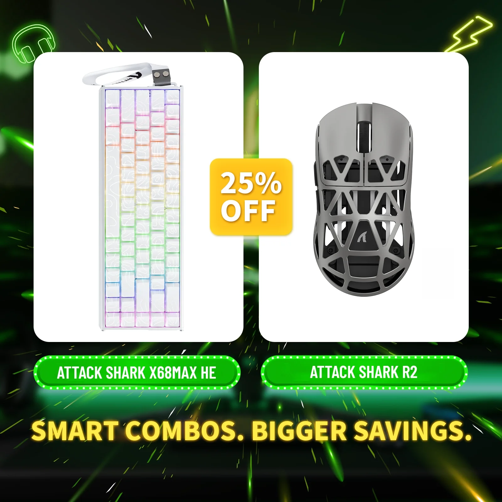 ATTACK SHARK X68MAX HE Rapid Trigger Aluminum Keyboard + R2 Magnesium Alloy Wireless Gaming Mouse Bundle