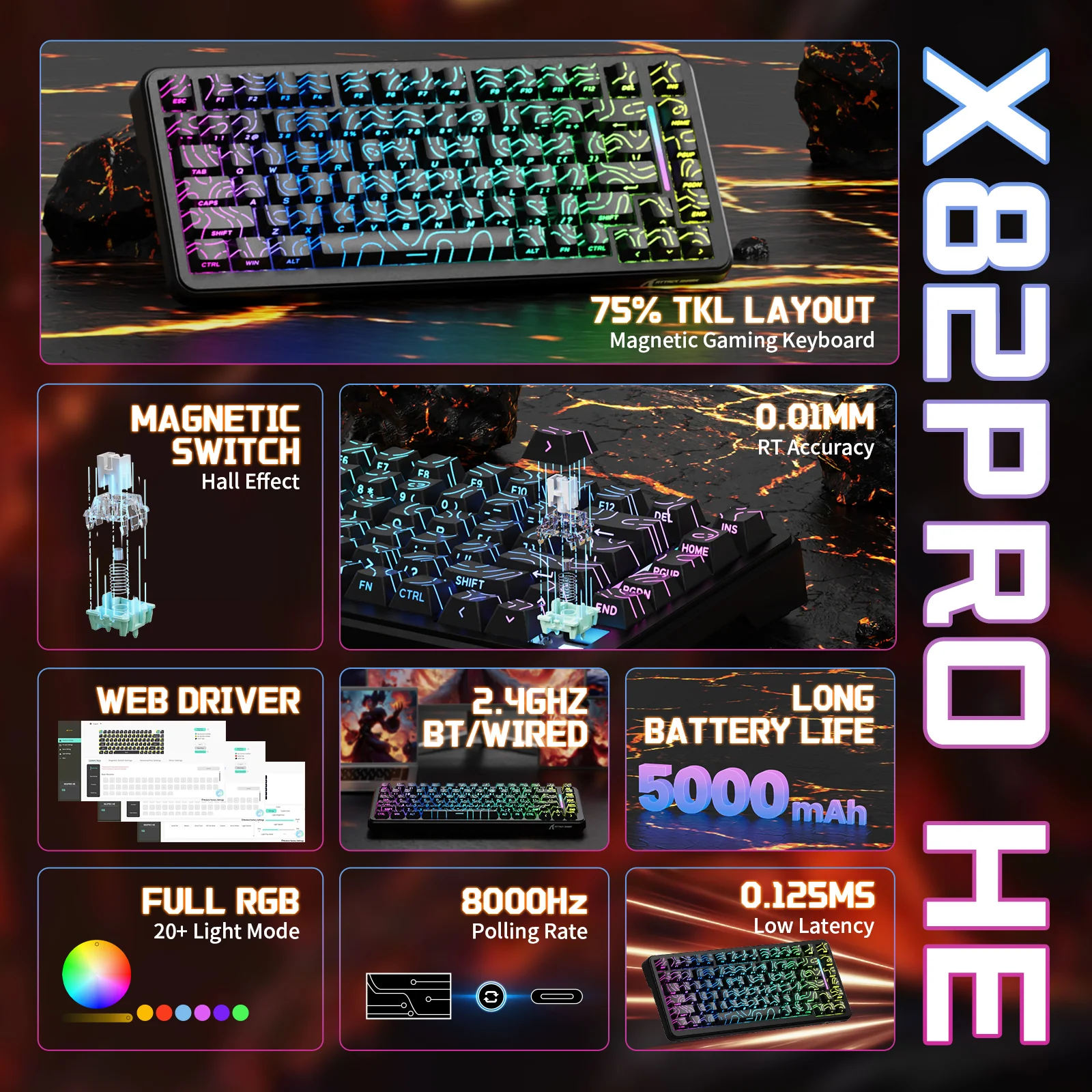 ATTACK SHARK X82PRO HE Wireless Rapid Trigger Gaming Keyboard Magnetic Switch 10 ATTACK SHARK X82PRO HE Wireless Rapid Trigger Gaming Keyboard Magnetic Switch