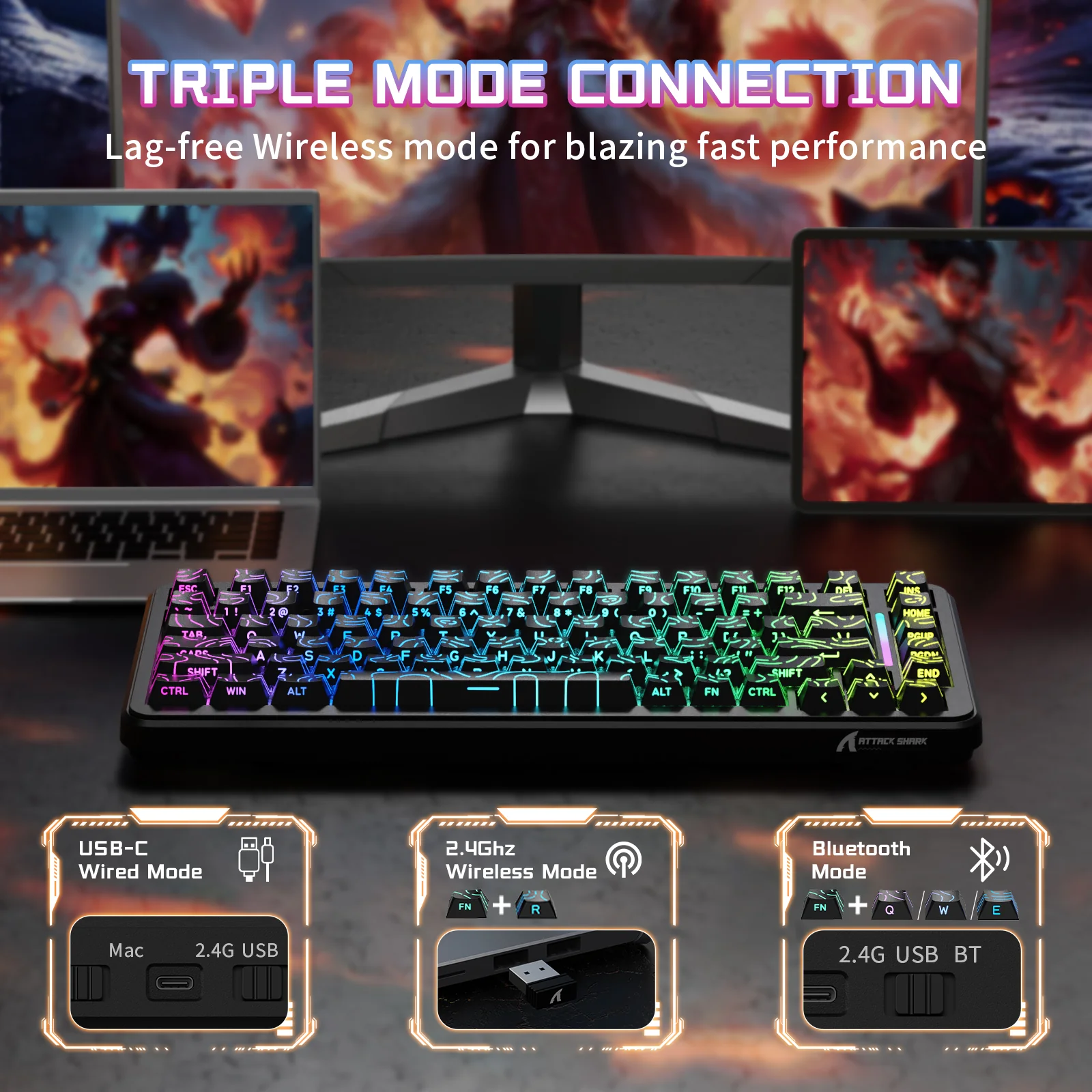 ATTACK SHARK X82PRO HE Wireless Rapid Trigger Gaming Keyboard Magnetic Switch 13 ATTACK SHARK X82PRO HE Wireless Rapid Trigger Gaming Keyboard Magnetic Switch