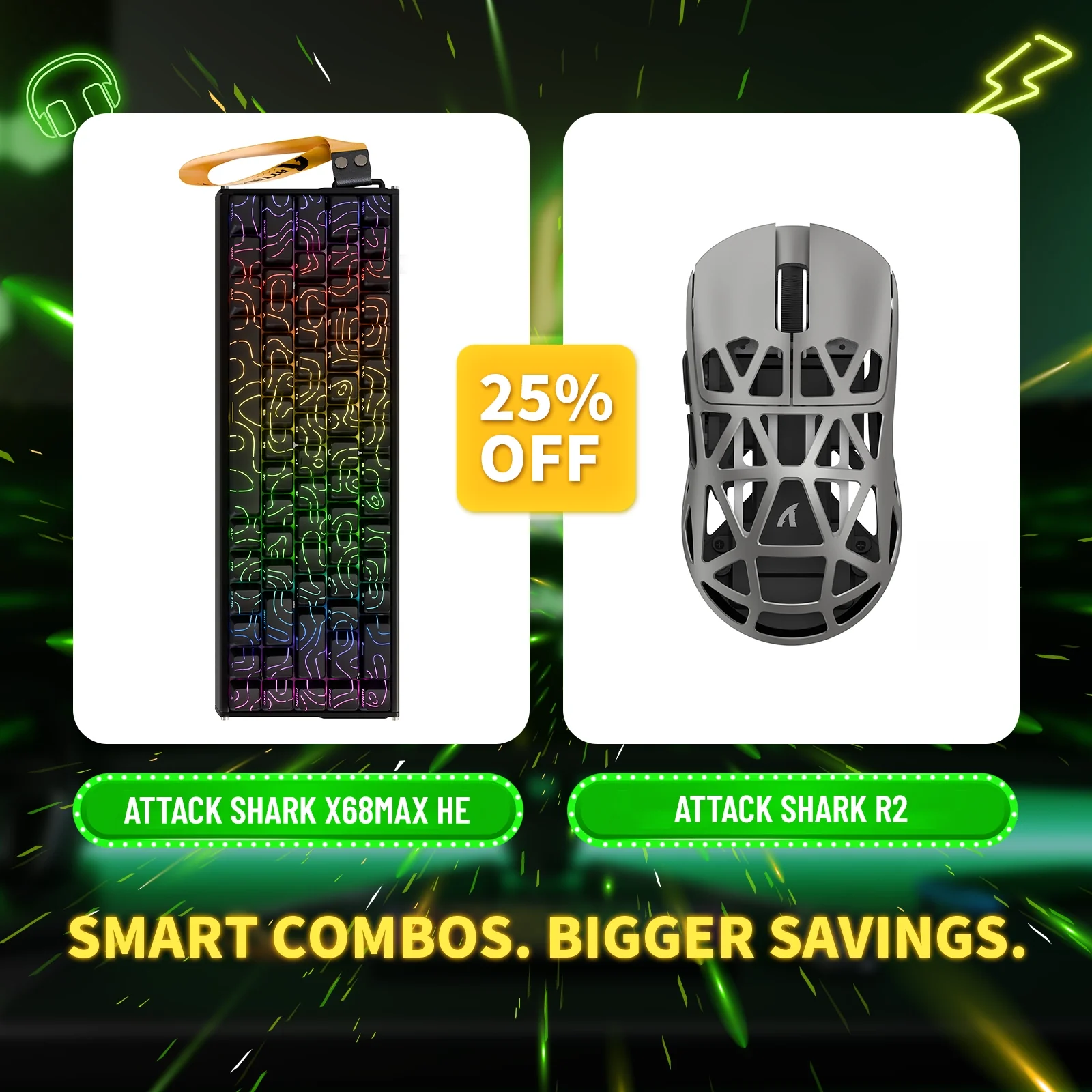 ATTACK SHARK X68MAX HE Rapid Trigger Aluminum Keyboard + R2 Magnesium Alloy Wireless Gaming Mouse Bundle