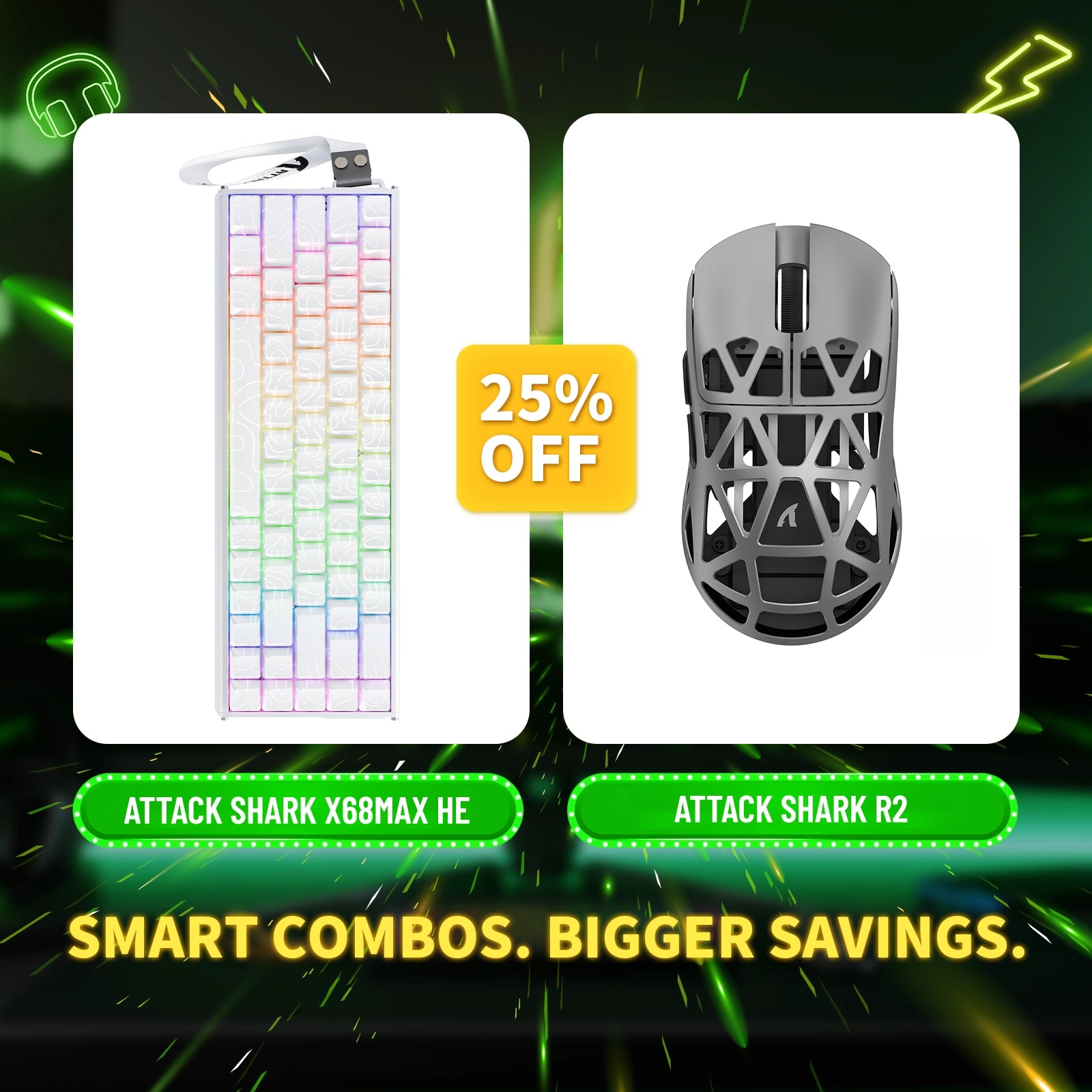 ATTACK SHARK X68MAX HE Rapid Trigger Aluminum Keyboard + R2 Magnesium Alloy Wireless Gaming Mouse Bundle