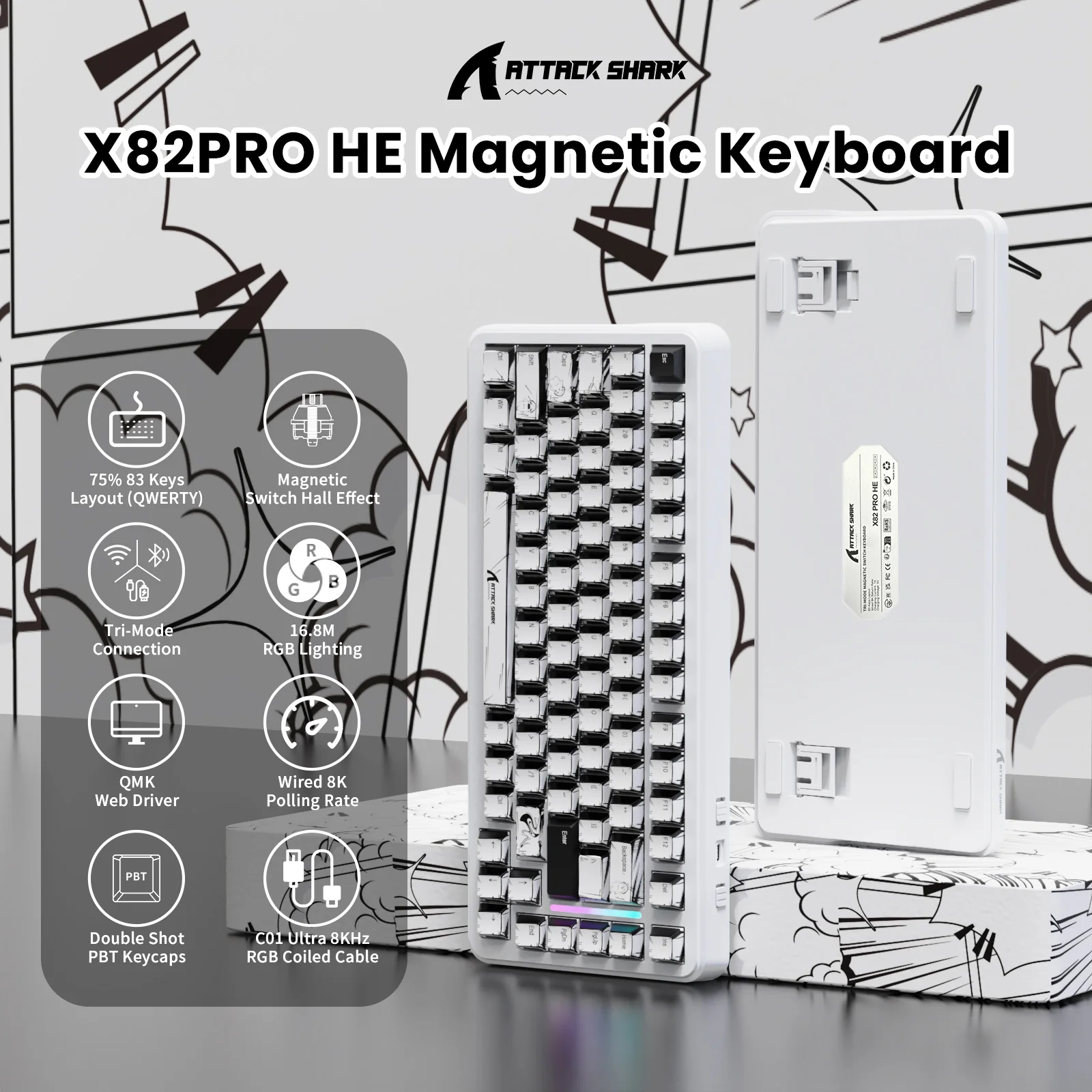 ATTACK SHARK X82PRO HE Magnetic Keyboard With C01Ultra RGB Coiled Cable 29 ATTACK SHARK X82PRO HE Magnetic Keyboard With C01Ultra RGB Coiled Cable