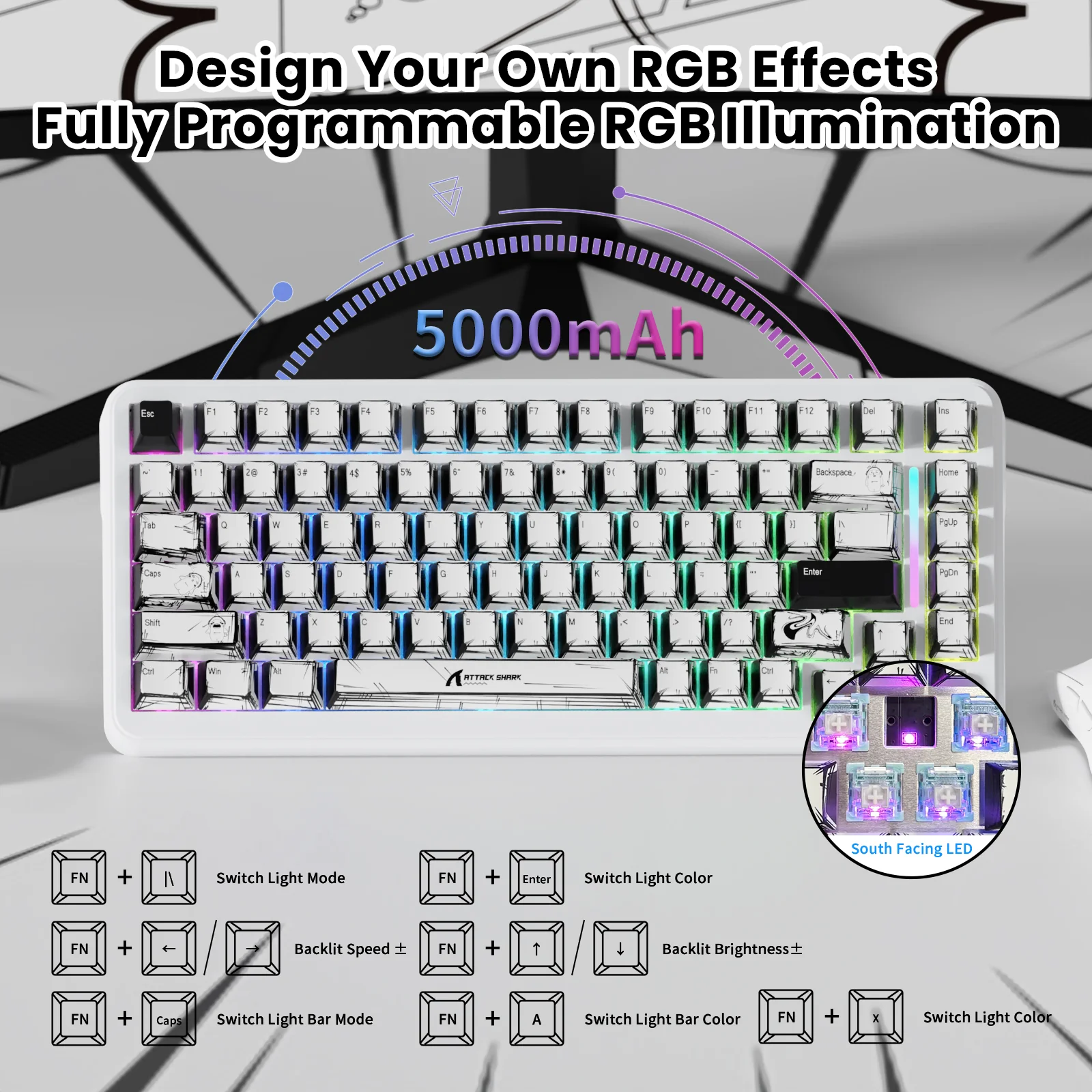 ATTACK SHARK X82PRO HE Magnetic Keyboard With C01Ultra RGB Coiled Cable 34 ATTACK SHARK X82PRO HE Magnetic Keyboard With C01Ultra RGB Coiled Cable