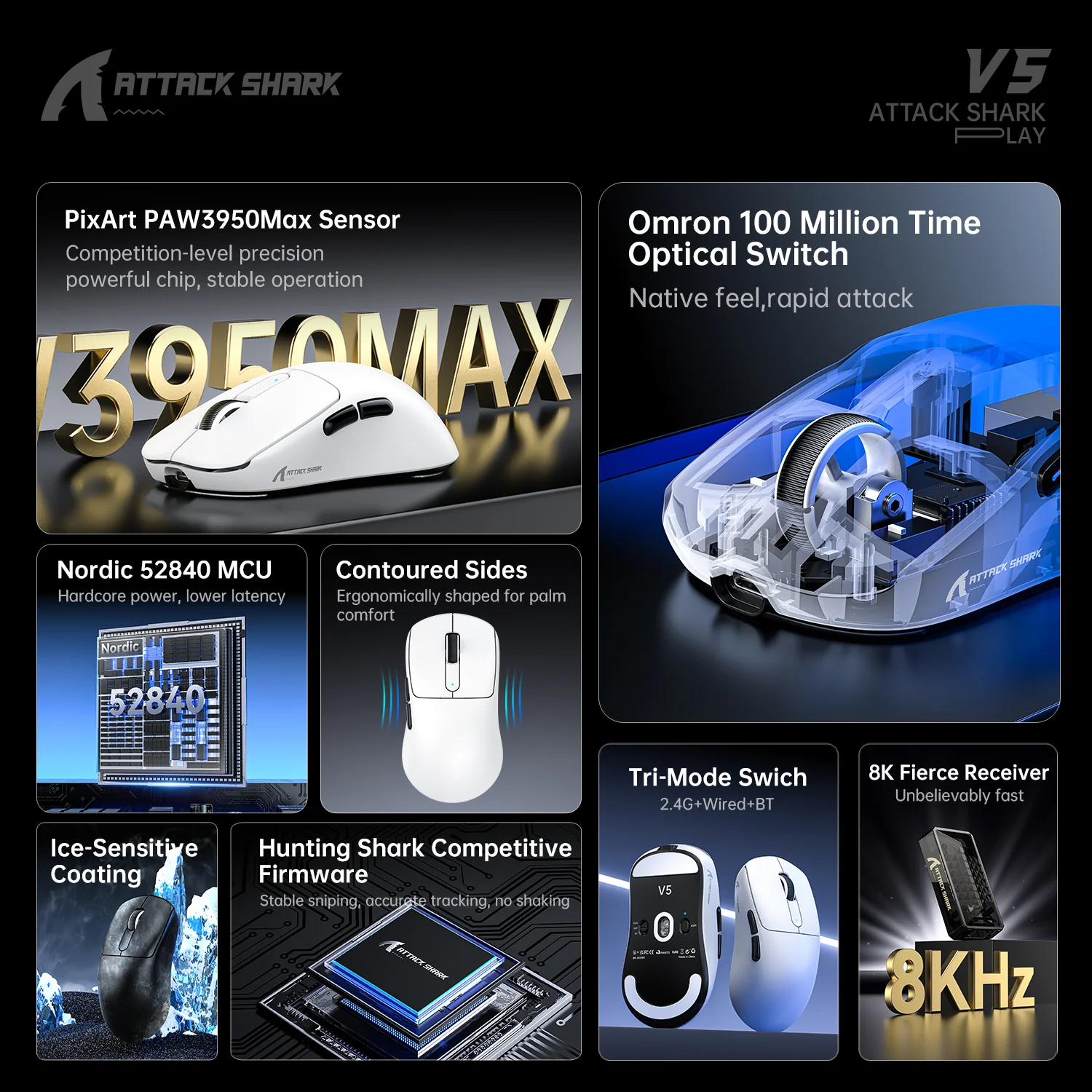 ATTACK SHARK V5 Ultra-Light Tri-Mode Gaming Mouse 3 ATTACK SHARK V5 Ultra-Light Tri-Mode Gaming Mouse