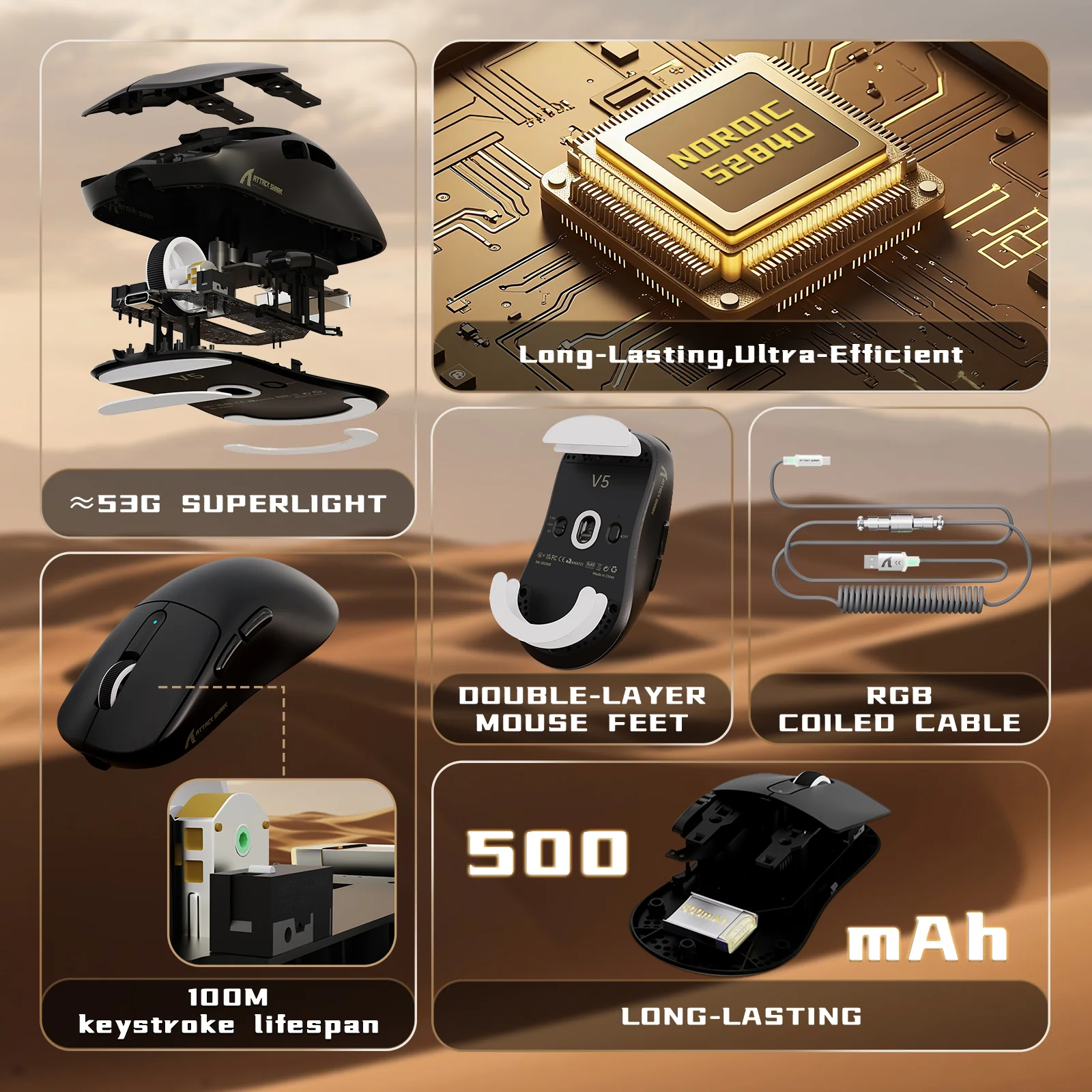 ATTACK SHARK V5 8KHz Wireless PAW3950MAX Gaming Mouse with C06 Ultra Cable 12 ATTACK SHARK V5 8KHz Wireless PAW3950MAX Gaming Mouse with C06 Ultra Cable