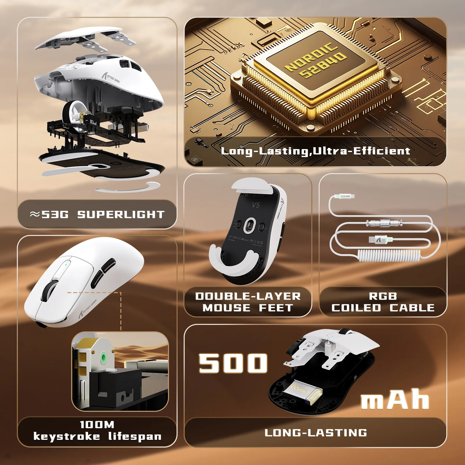 ATTACK SHARK V5 8KHz Wireless PAW3950MAX Gaming Mouse with C06 Ultra Cable 3 ATTACK SHARK V5 8KHz Wireless PAW3950MAX Gaming Mouse with C06 Ultra Cable