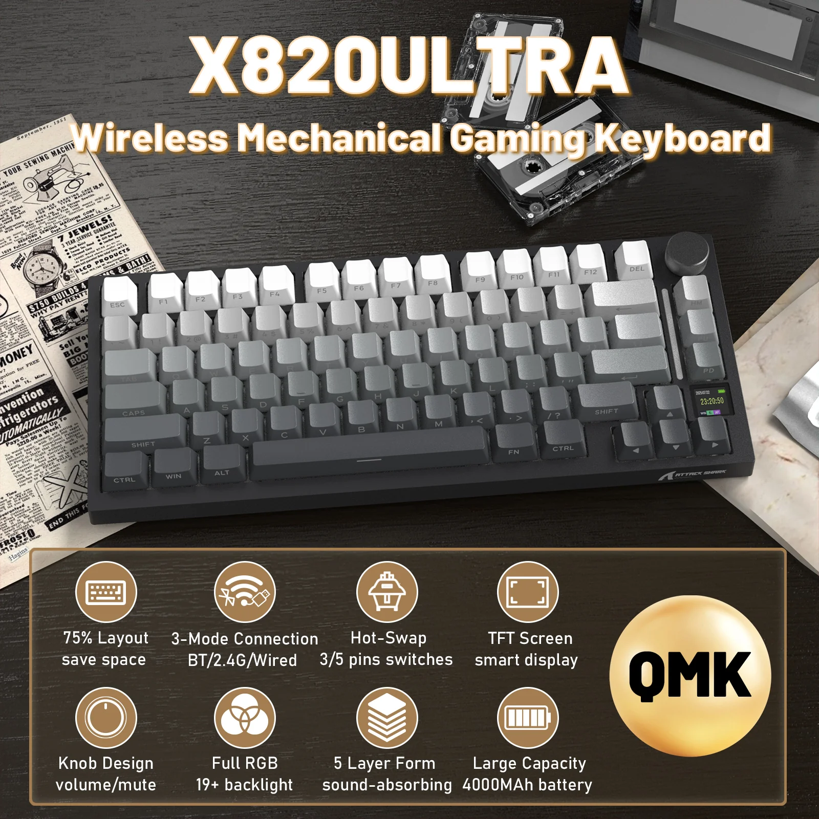 ATTACK SHARK X820ULTRA Mechanical Keyboard with C01ULTRA Coiled Cable 38 ATTACK SHARK X820ULTRA Mechanical Keyboard with C01ULTRA Coiled Cable