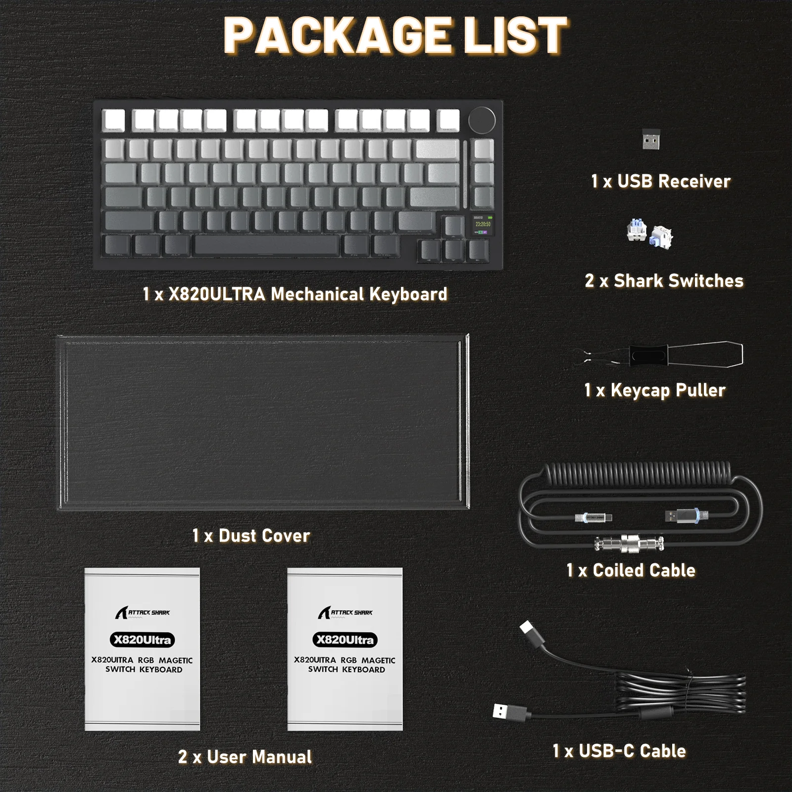 ATTACK SHARK X820ULTRA Mechanical Keyboard with C01ULTRA Coiled Cable 45 ATTACK SHARK X820ULTRA Mechanical Keyboard with C01ULTRA Coiled Cable