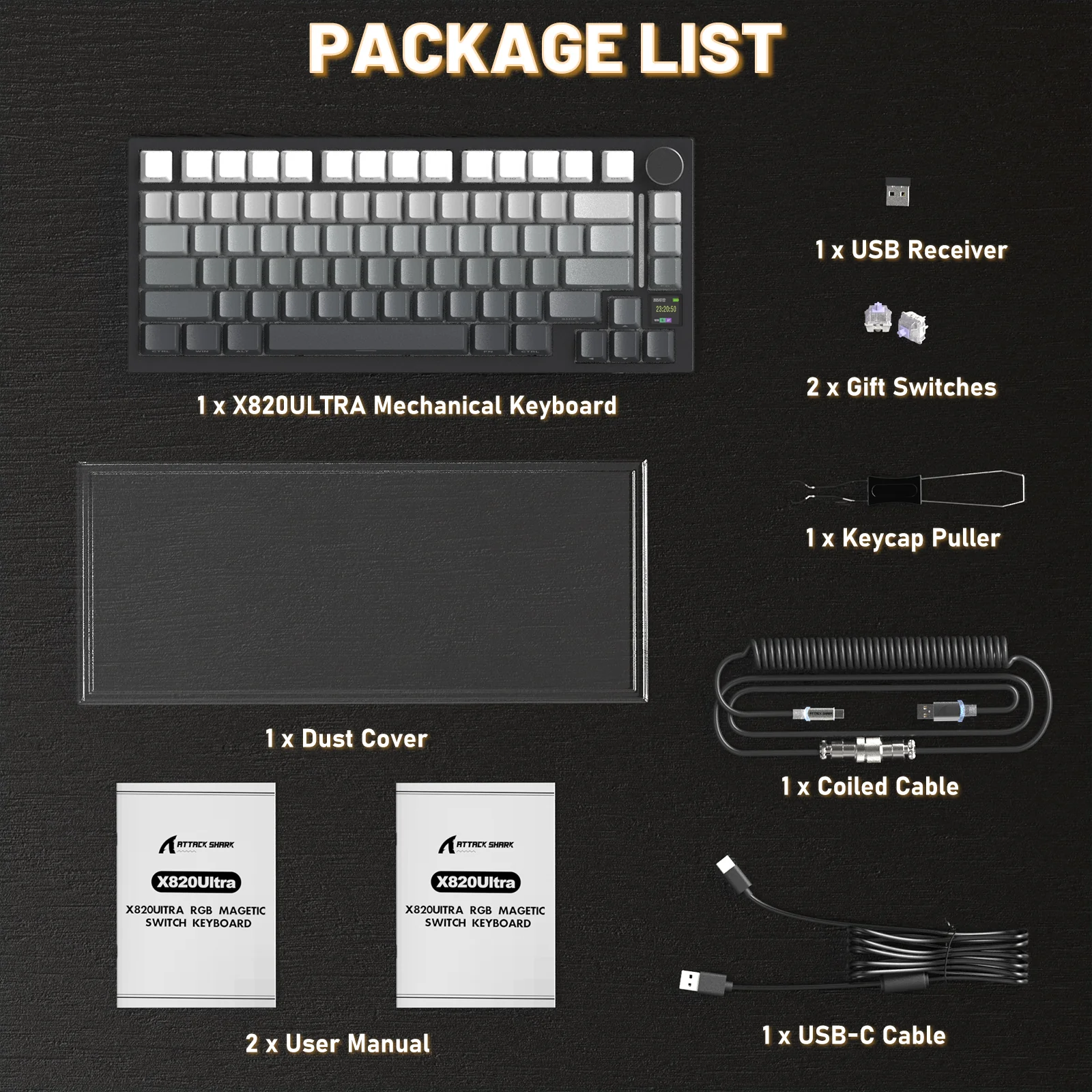 ATTACK SHARK X820ULTRA Mechanical Keyboard with C01ULTRA Coiled Cable 54 ATTACK SHARK X820ULTRA Mechanical Keyboard with C01ULTRA Coiled Cable