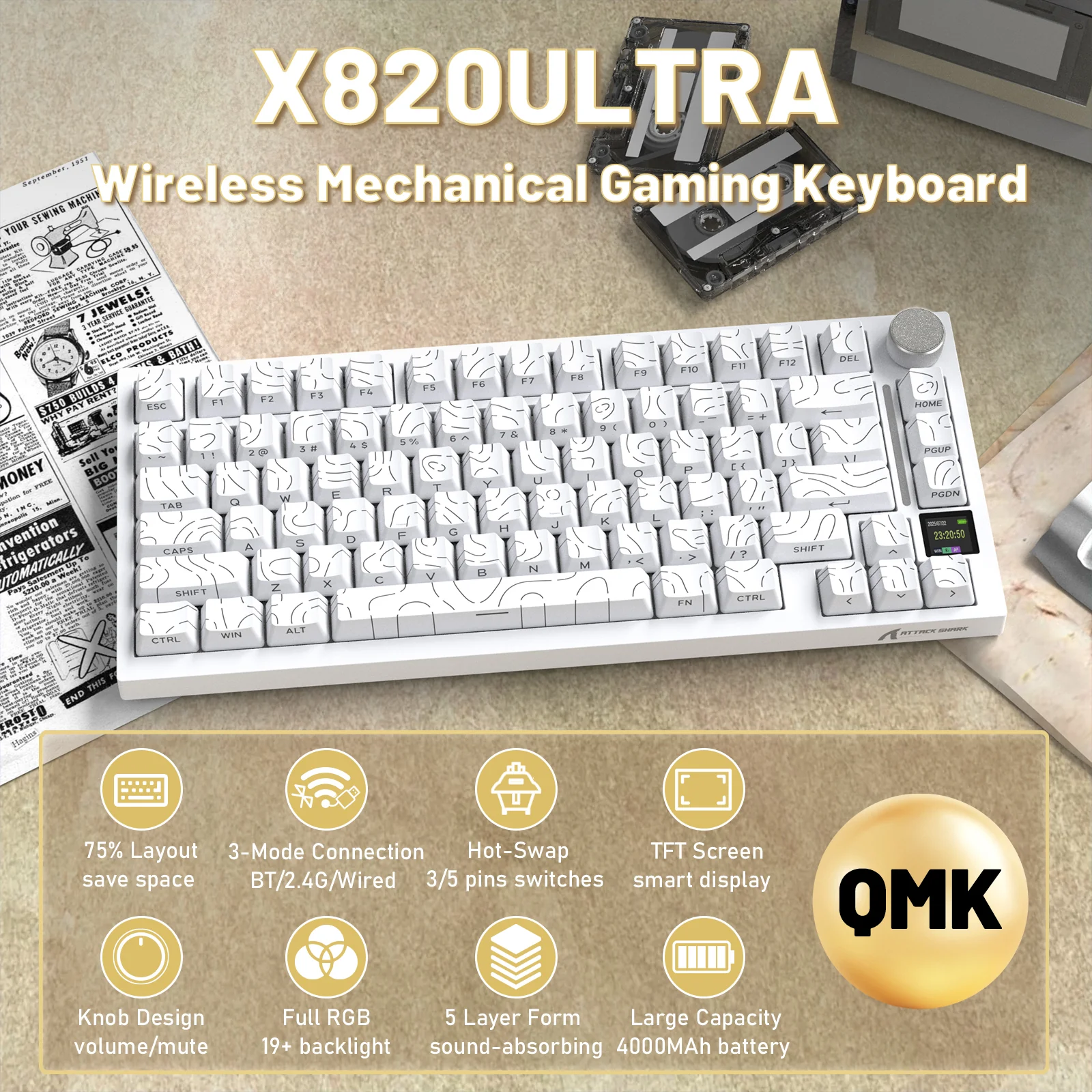 ATTACK SHARK X820ULTRA Mechanical Keyboard with C01ULTRA Coiled Cable 56 ATTACK SHARK X820ULTRA Mechanical Keyboard with C01ULTRA Coiled Cable
