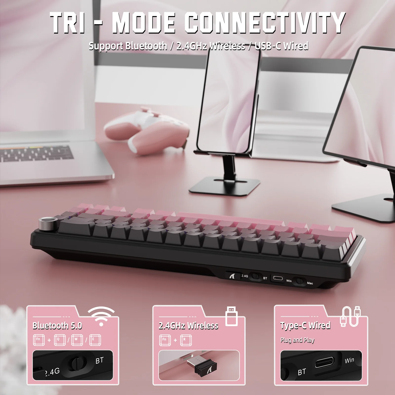 ATTACK SHARK X66 Wireless Mechanical Keyboard with Side Printed PBT Keycaps 12 ATTACK SHARK X66 Wireless Mechanical Keyboard with Side Printed PBT Keycaps
