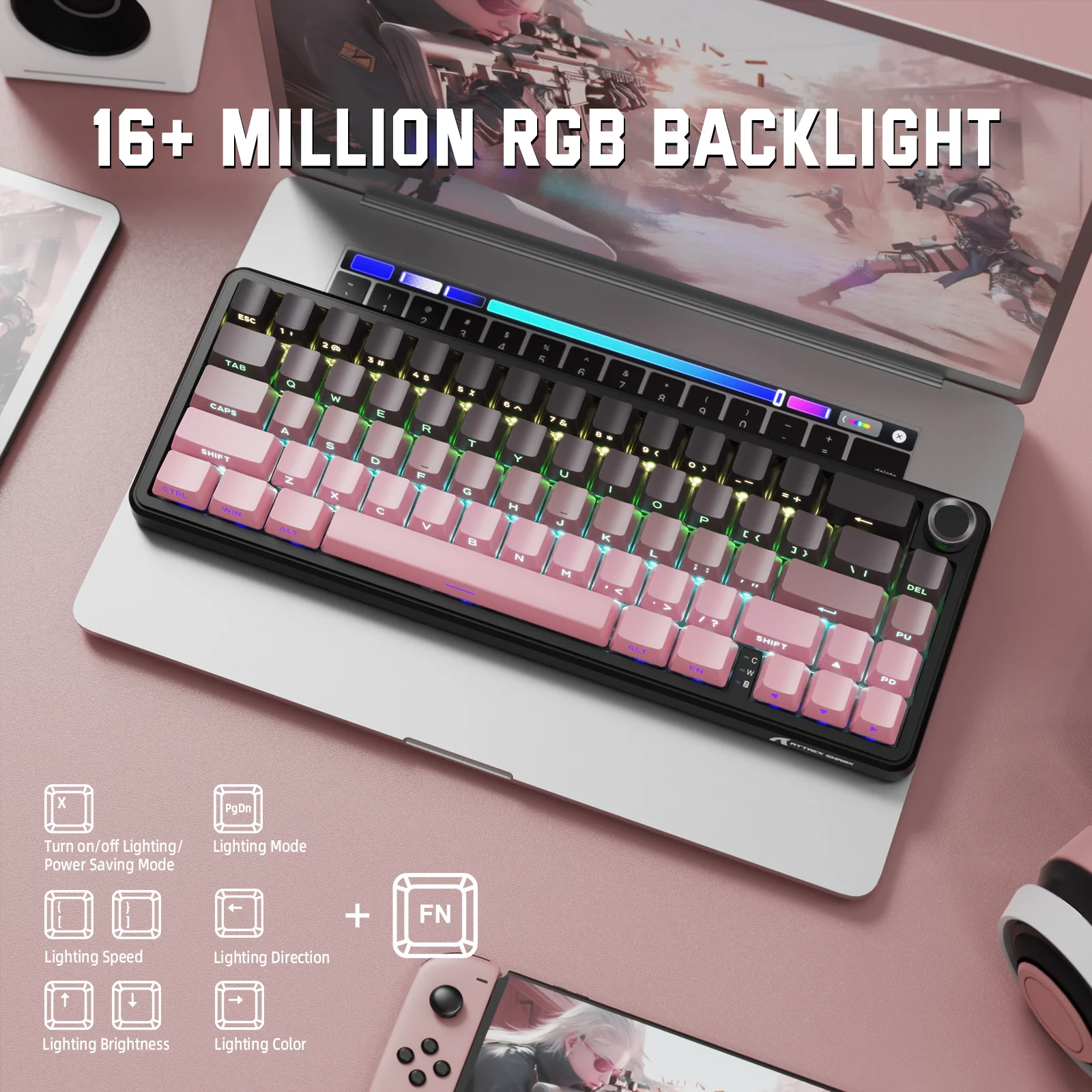 ATTACK SHARK X66 Wireless Mechanical Keyboard with Side Printed PBT Keycaps 14 ATTACK SHARK X66 Wireless Mechanical Keyboard with Side Printed PBT Keycaps