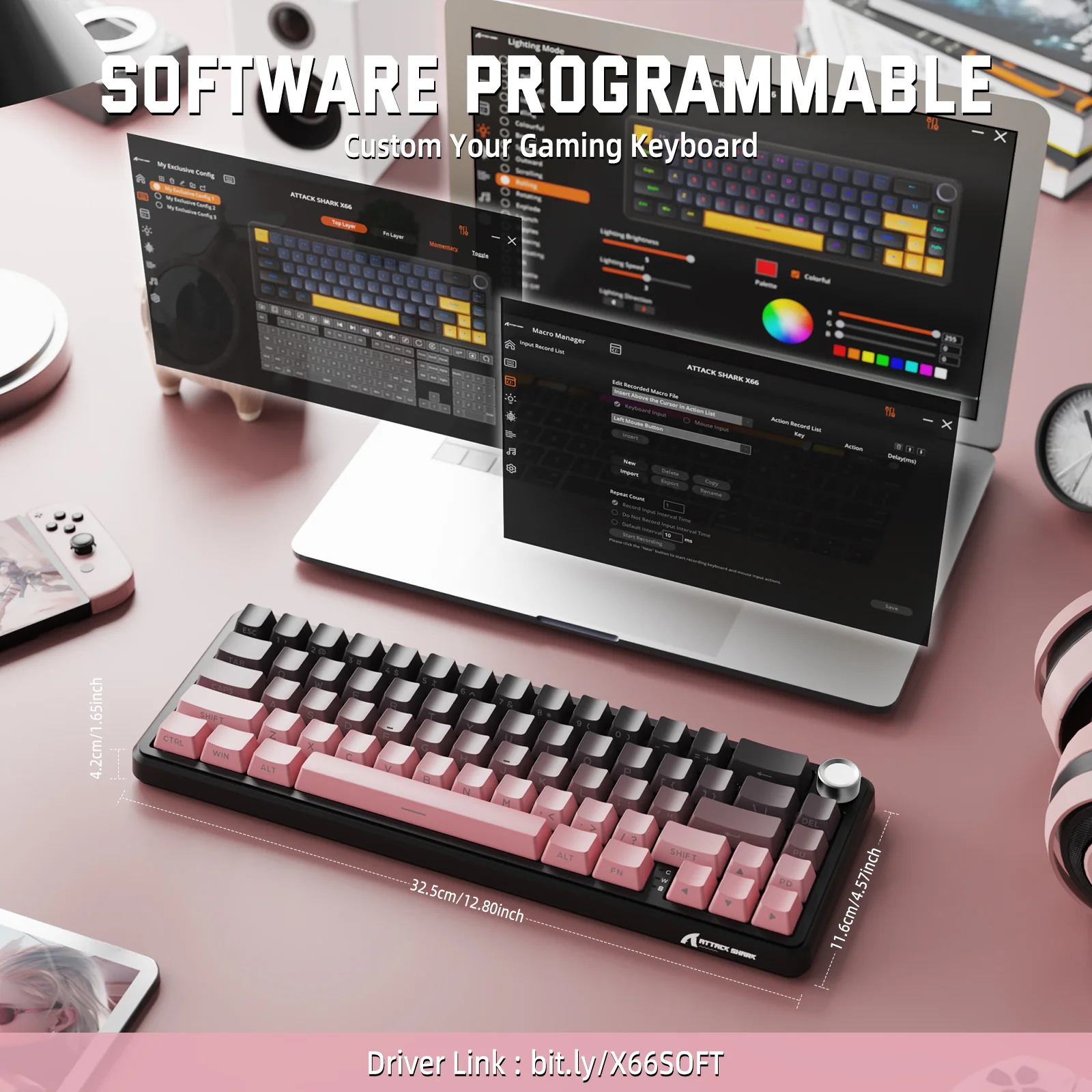 ATTACK SHARK X66 Wireless Mechanical Keyboard with Side Printed PBT Keycaps 18 ATTACK SHARK X66 Wireless Mechanical Keyboard with Side Printed PBT Keycaps
