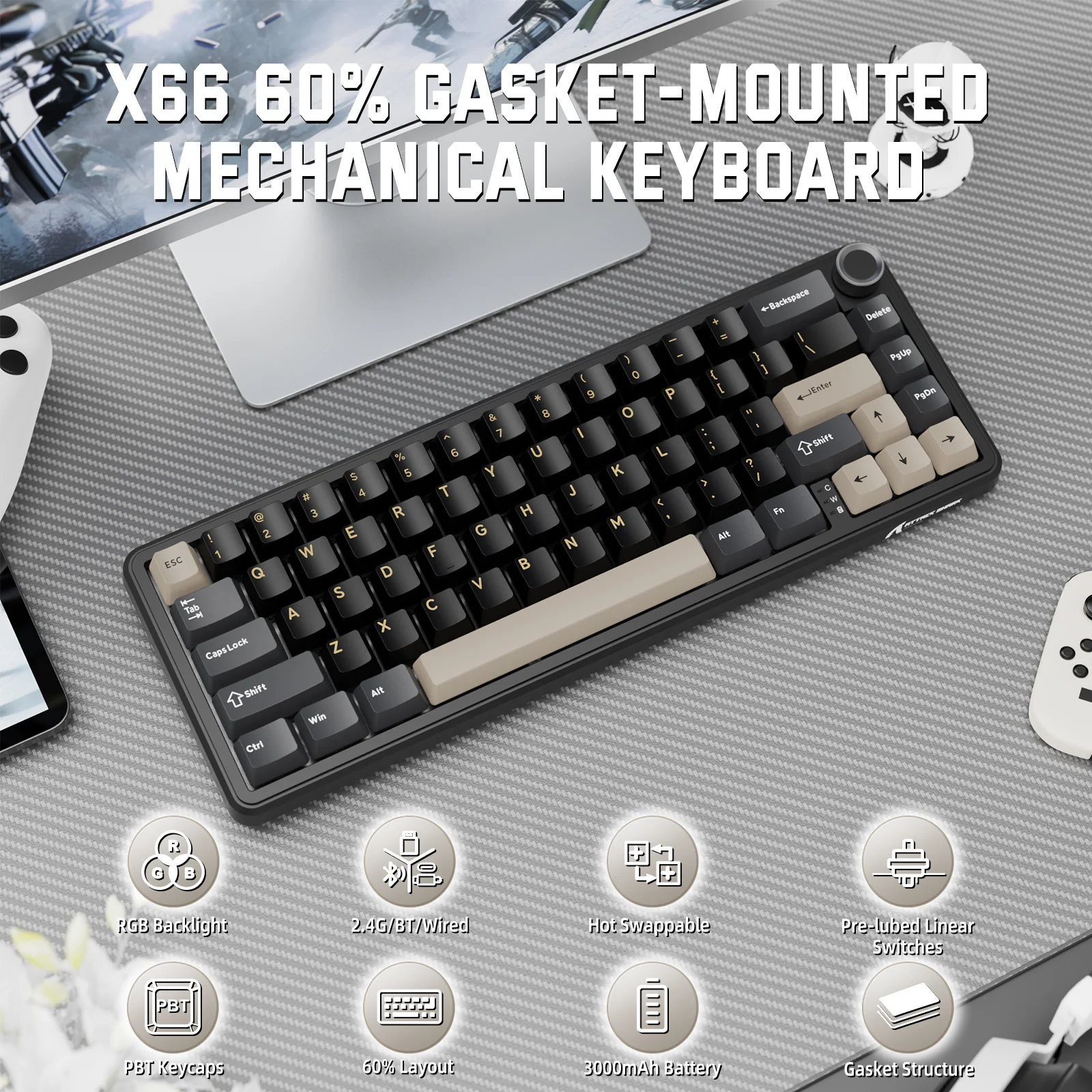 ATTACK SHARK X66 Wireless Mechanical Keyboard with Side Printed PBT Keycaps 29 ATTACK SHARK X66 Wireless Mechanical Keyboard with Side Printed PBT Keycaps