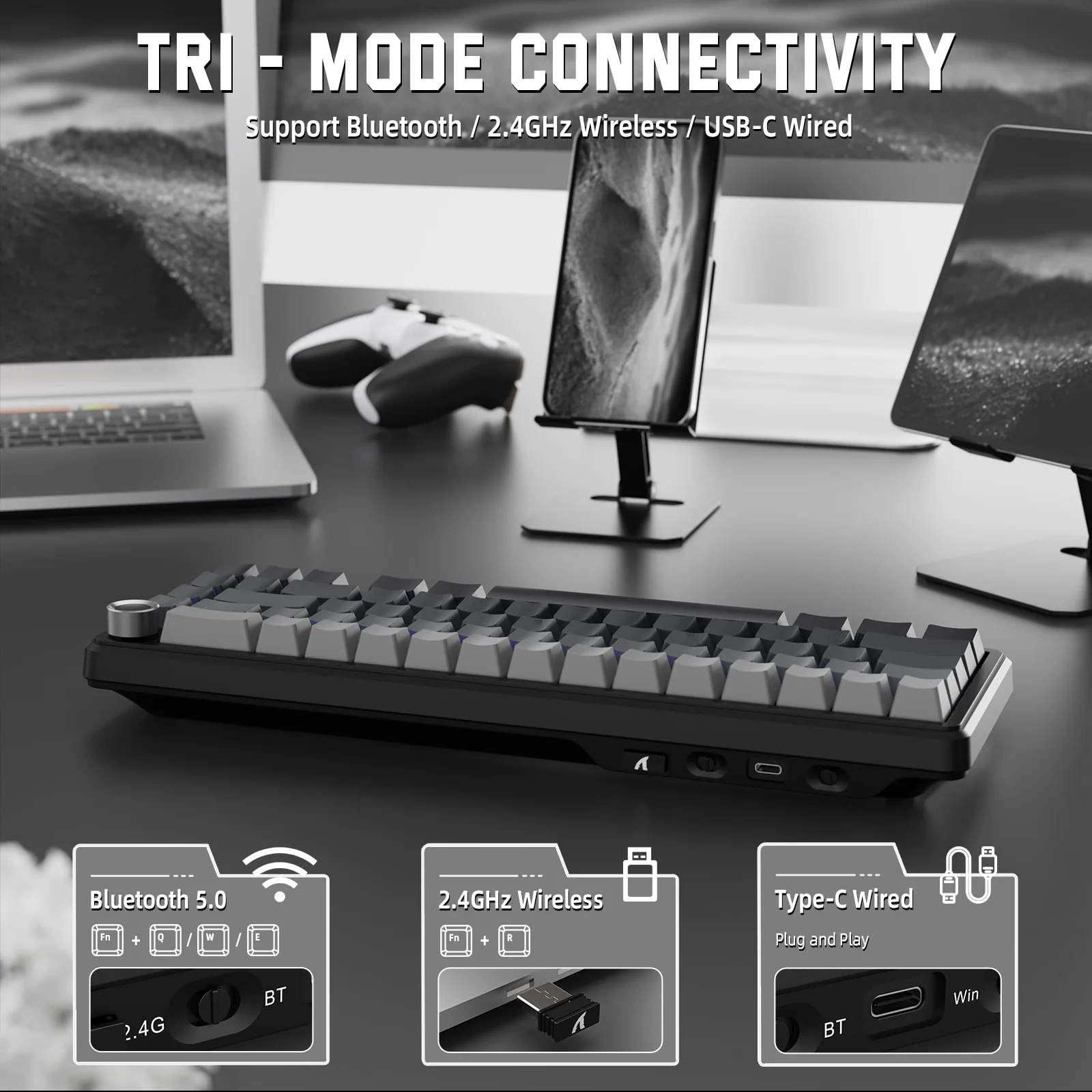 ATTACK SHARK X66 Wireless Mechanical Keyboard with Side Printed PBT Keycaps 3 ATTACK SHARK X66 Wireless Mechanical Keyboard with Side Printed PBT Keycaps