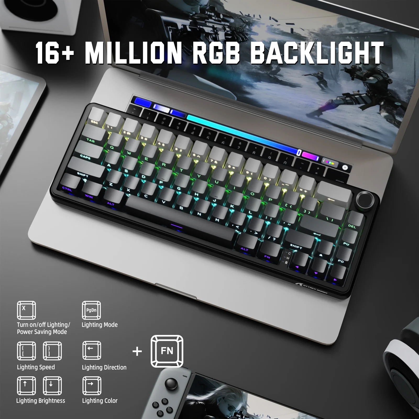 ATTACK SHARK X66 Wireless Mechanical Keyboard with Side Printed PBT Keycaps 5 ATTACK SHARK X66 Wireless Mechanical Keyboard with Side Printed PBT Keycaps
