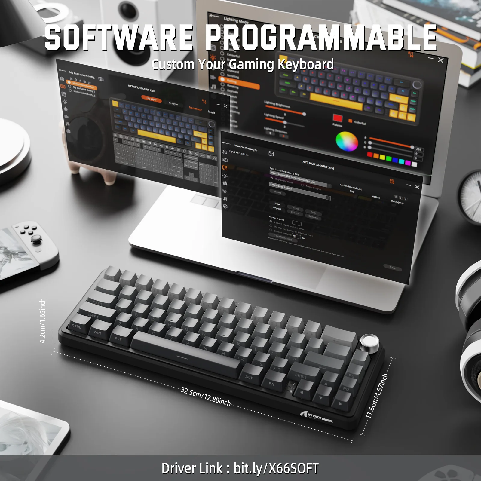 ATTACK SHARK X66 Wireless Mechanical Keyboard with Side Printed PBT Keycaps 9 ATTACK SHARK X66 Wireless Mechanical Keyboard with Side Printed PBT Keycaps
