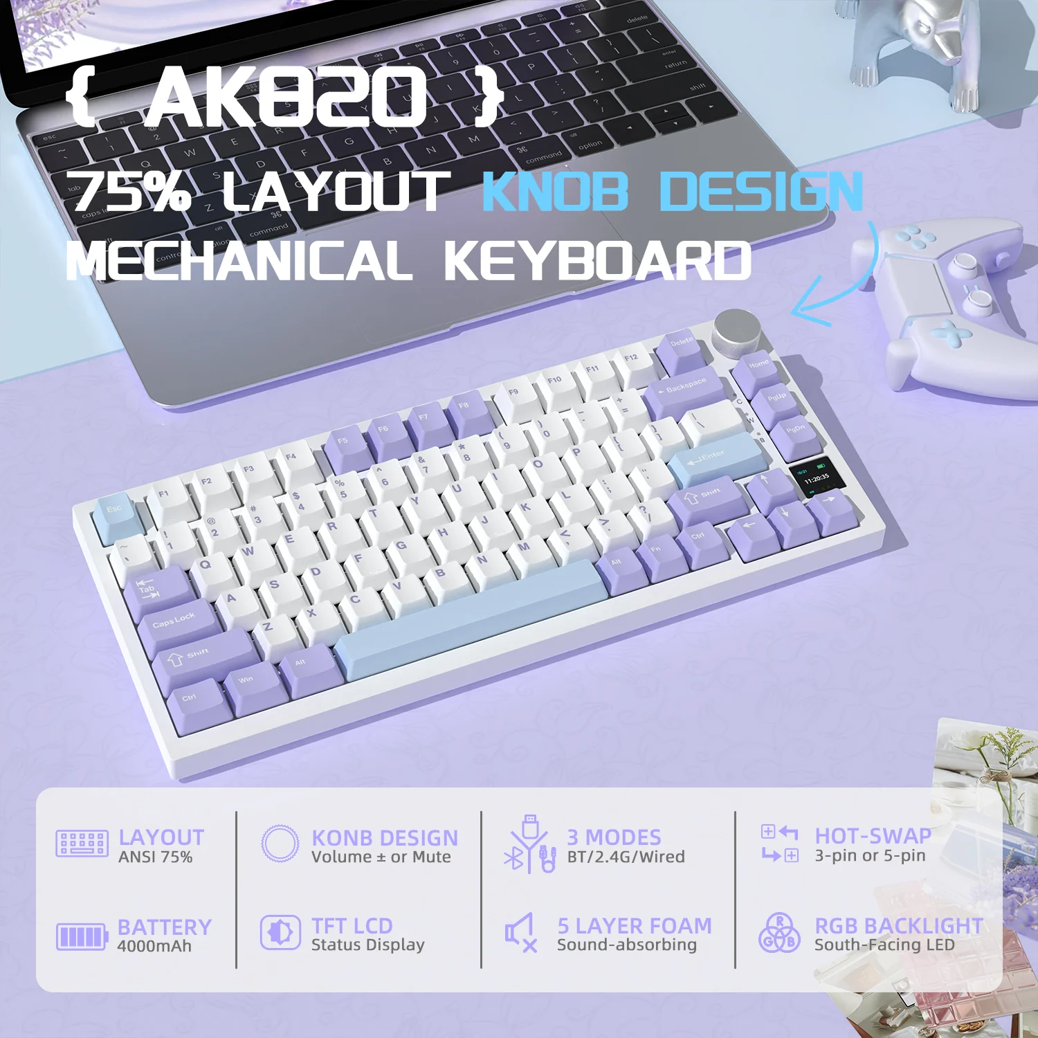 ATTACK SHARK x AJAZZ AK820 Pro Tri-mode Gasket Mechanical Keyboard 12 ATTACK SHARK x AJAZZ AK820 Pro Tri-mode Gasket Mechanical Keyboard