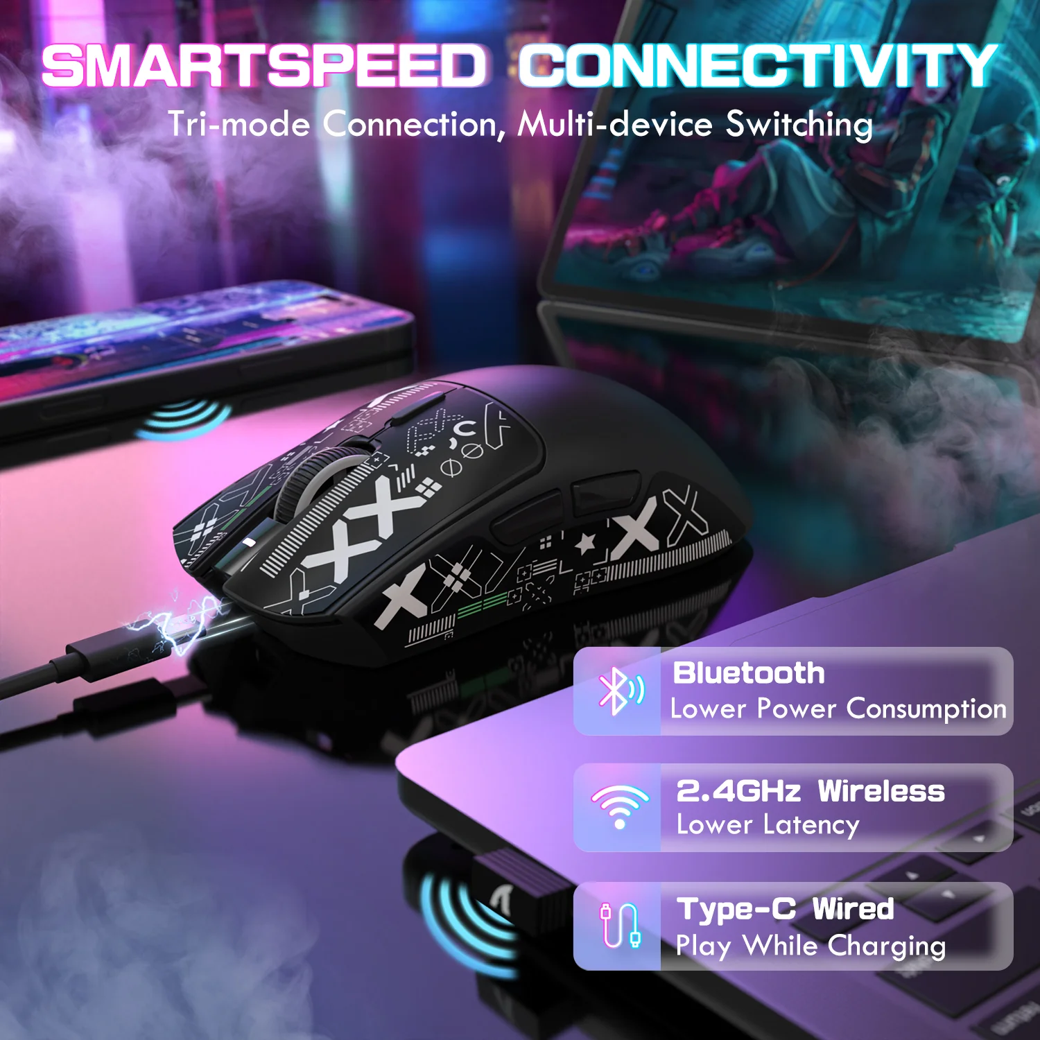 ATTACK SHARK X1 Tri-mode Gaming Mouse With Touchpad RGB Charging Dock PAW3395PRO Sensor 41 ATTACK SHARK X1 Tri-mode Gaming Mouse With Touchpad RGB Charging Dock PAW3395PRO Sensor