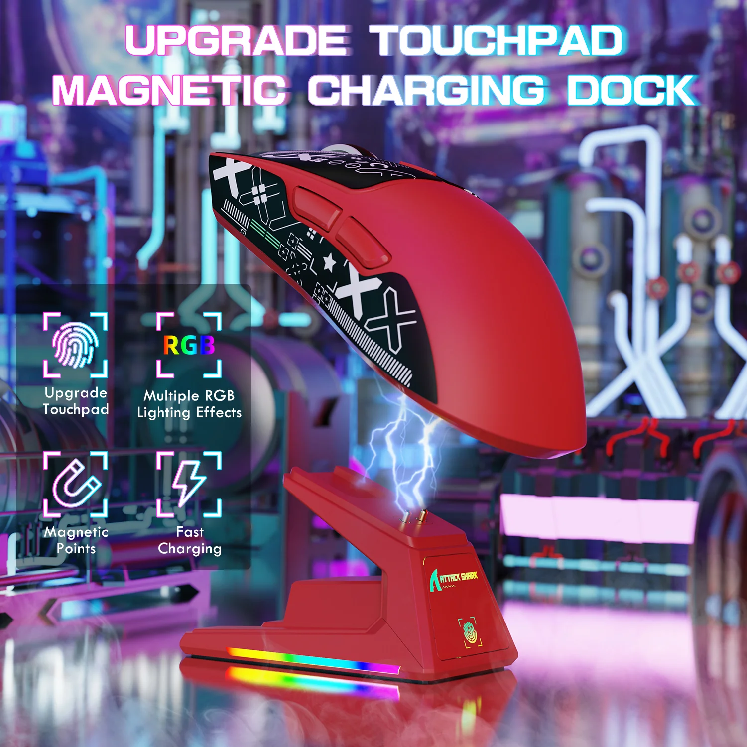 ATTACK SHARK X1 Tri-mode Gaming Mouse With Touchpad RGB Charging Dock PAW3395PRO Sensor 48 ATTACK SHARK X1 Tri-mode Gaming Mouse With Touchpad RGB Charging Dock PAW3395PRO Sensor
