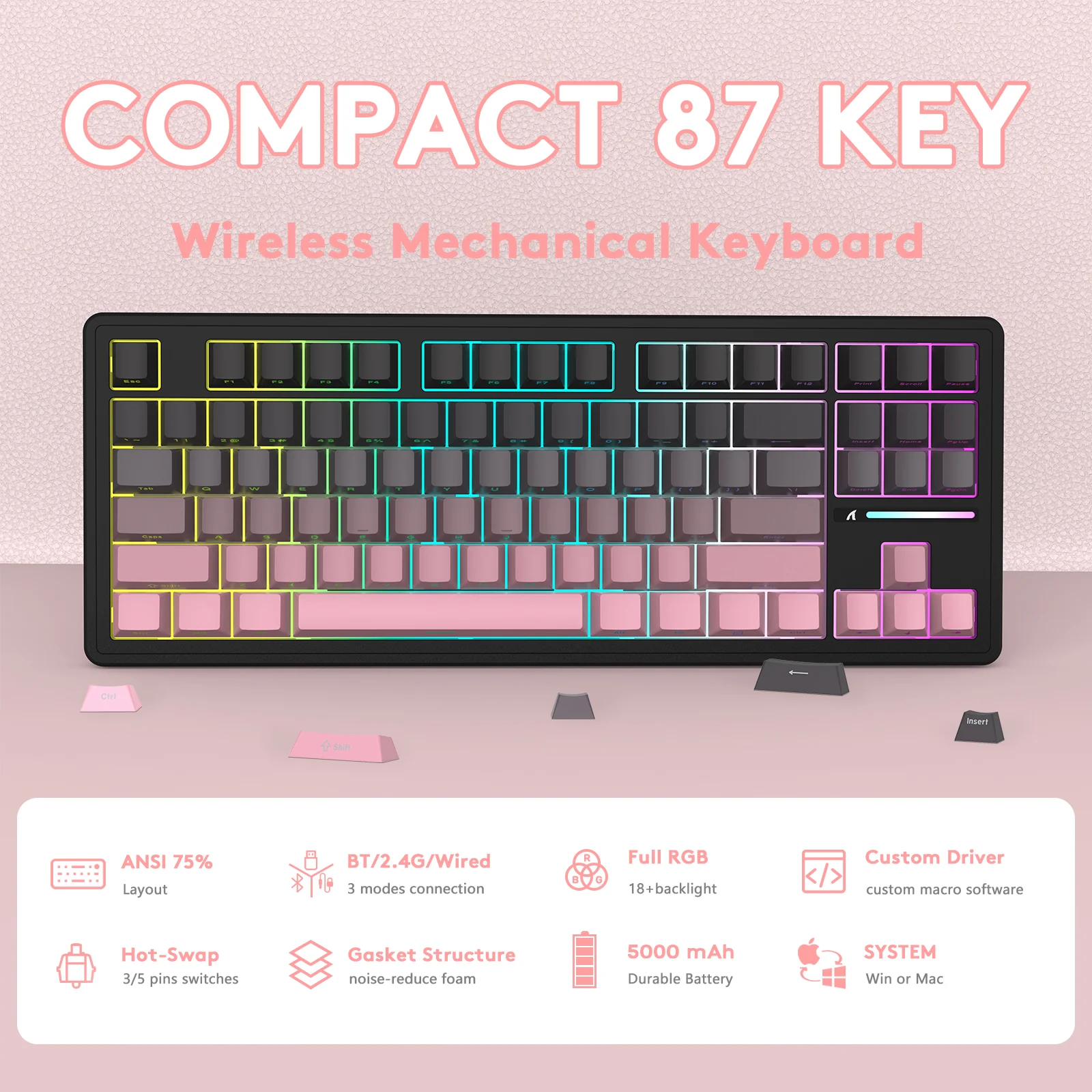ATTACK SHARK M87PRO Wireless Mechanical Keyboard with Side Printed PBT Keycaps 11 ATTACK SHARK M87PRO Wireless Mechanical Keyboard with Side Printed PBT Keycaps