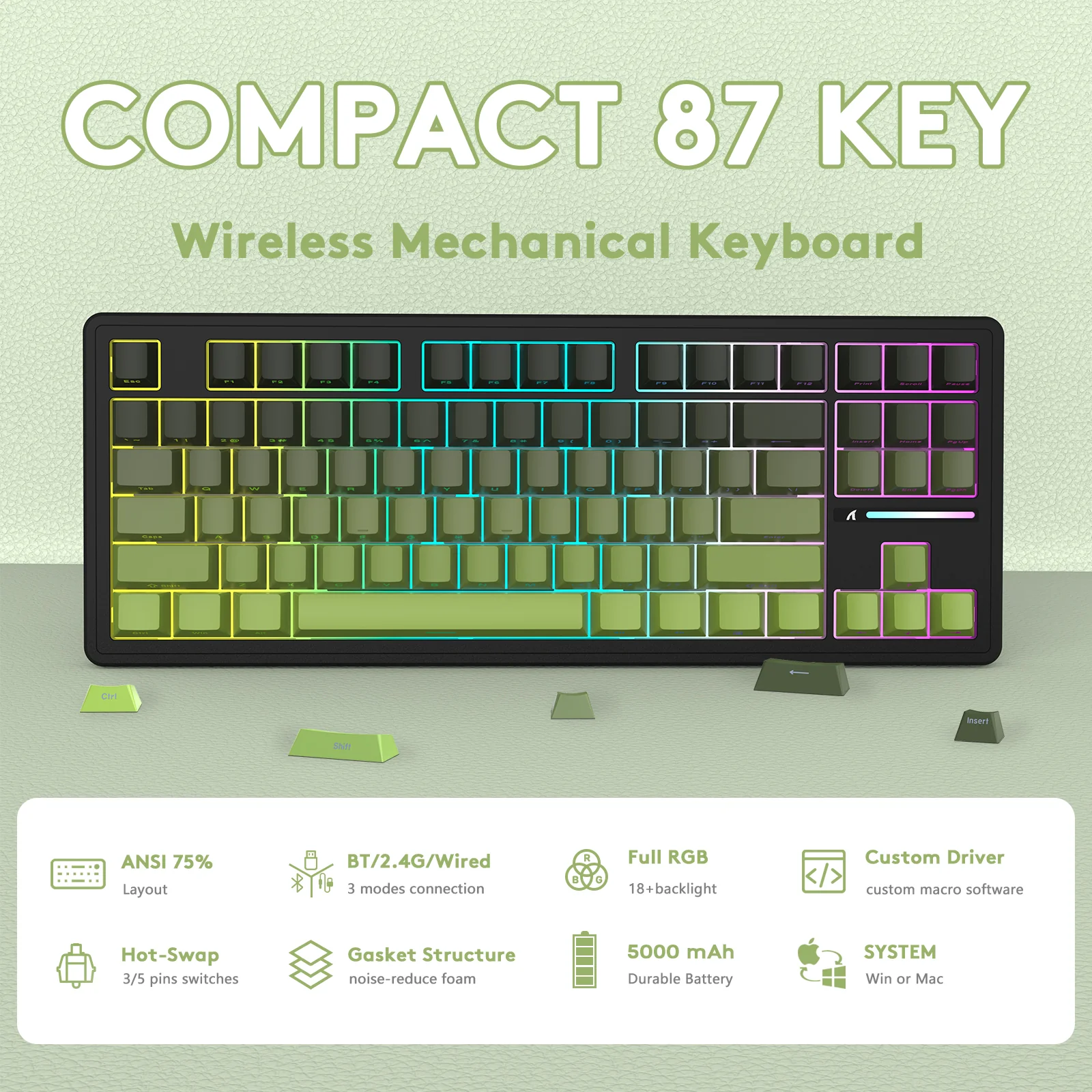 ATTACK SHARK M87PRO Wireless Mechanical Keyboard with Side Printed PBT Keycaps 20 ATTACK SHARK M87PRO Wireless Mechanical Keyboard with Side Printed PBT Keycaps