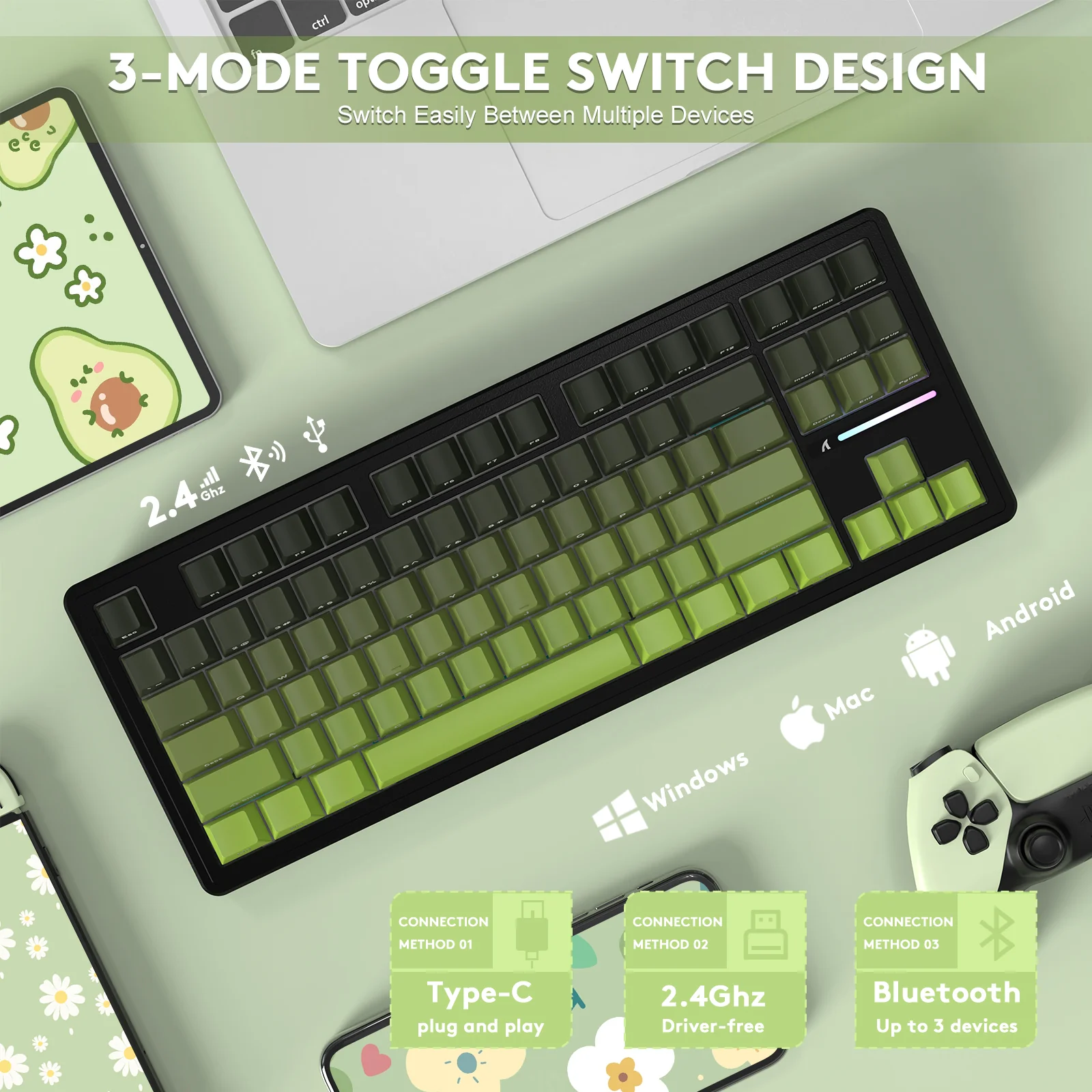 ATTACK SHARK M87PRO Wireless Mechanical Keyboard with Side Printed PBT Keycaps 21 ATTACK SHARK M87PRO Wireless Mechanical Keyboard with Side Printed PBT Keycaps