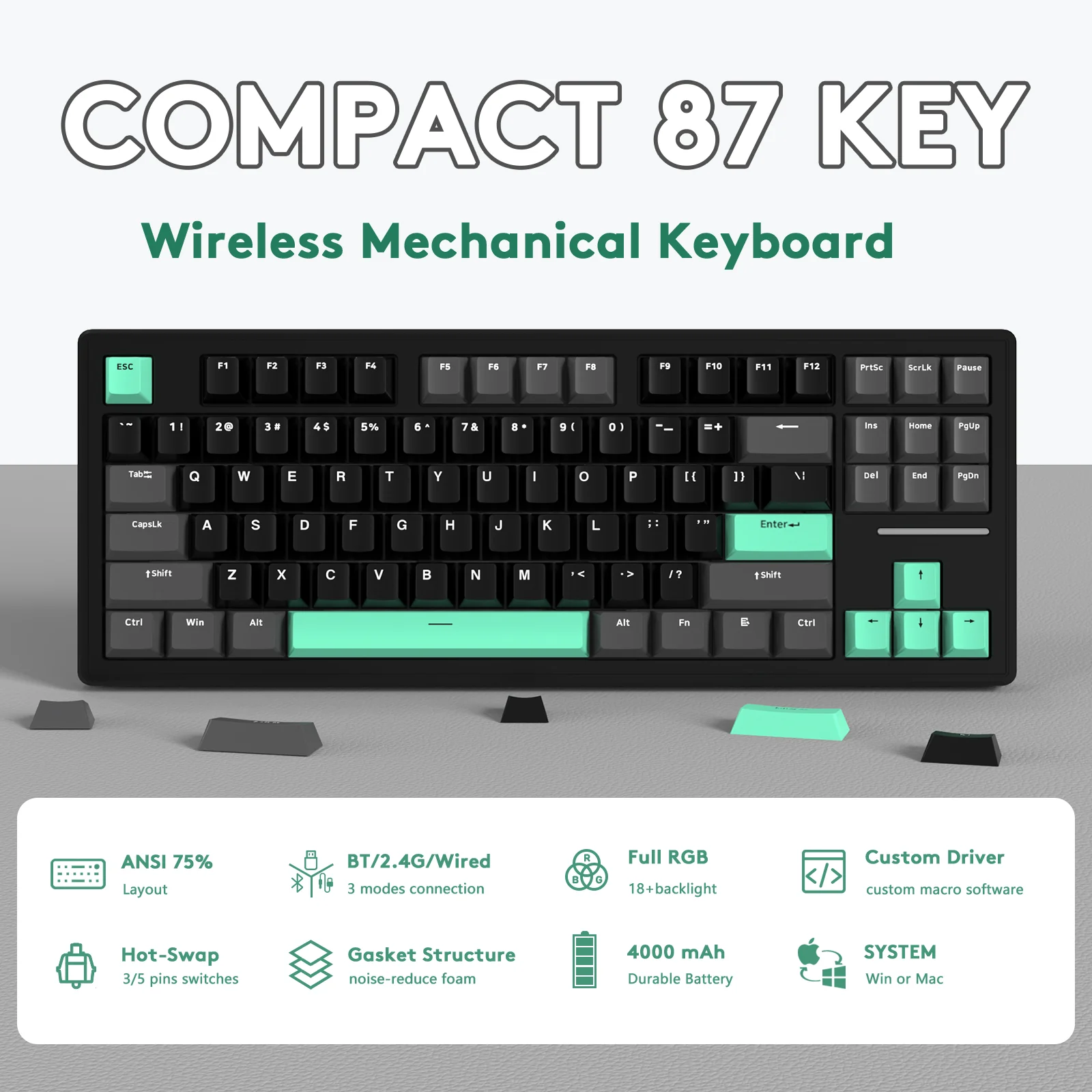 ATTACK SHARK M87 Wireless Mechanical Keyboard 20 ATTACK SHARK M87 Wireless Mechanical Keyboard