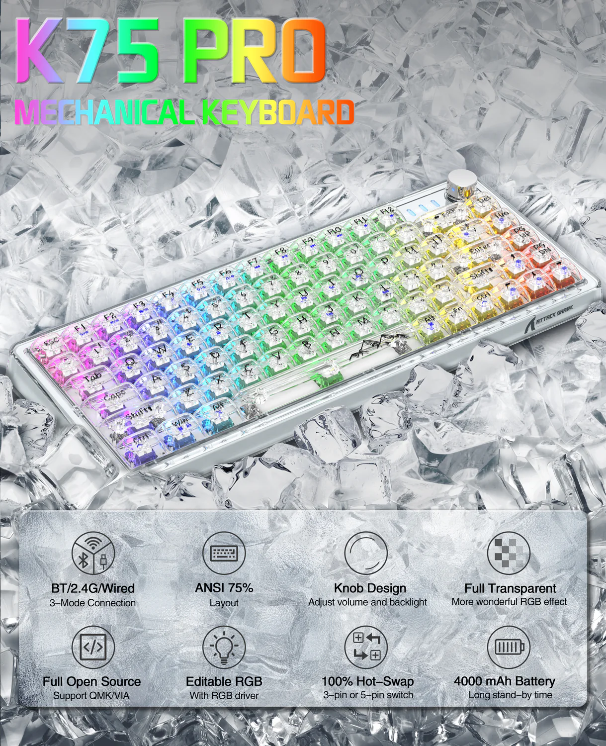 ATTACK SHARK K75 Pro Transparent Mechanical Keyboard 11 ATTACK SHARK K75 Pro Transparent Mechanical Keyboard
