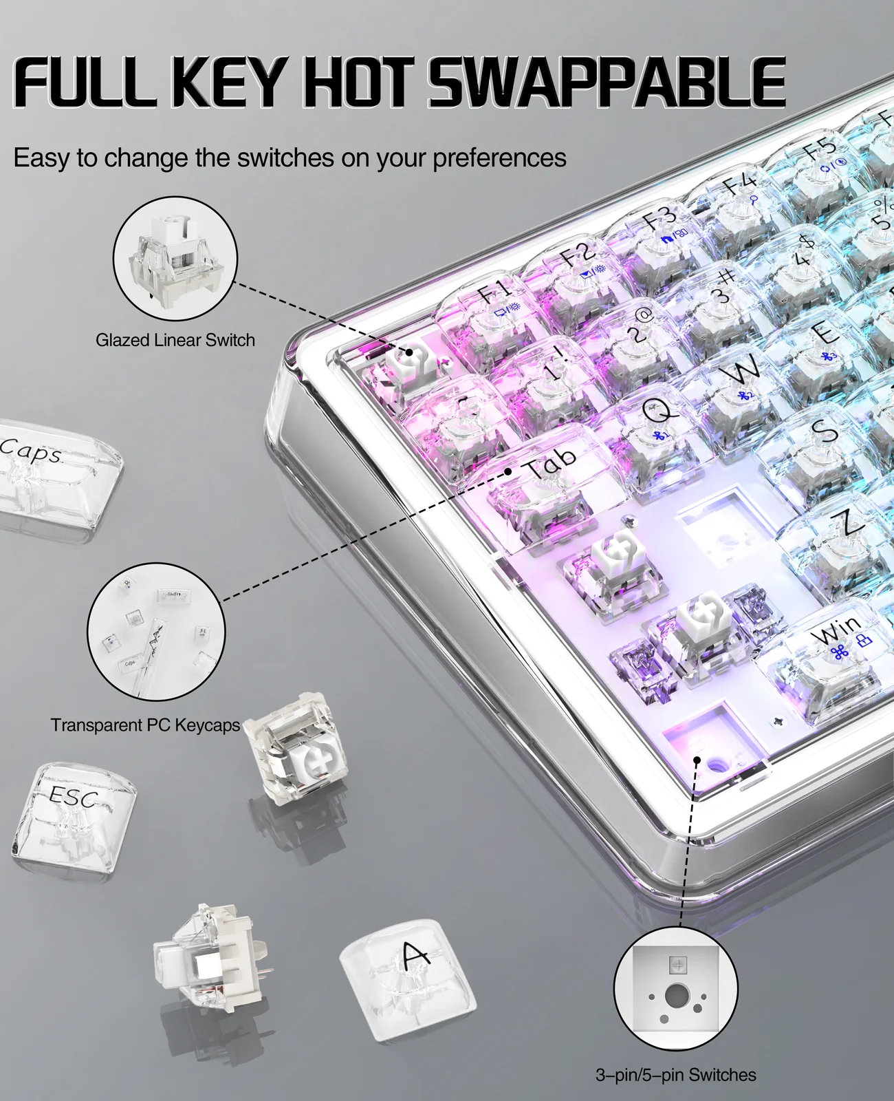 ATTACK SHARK K75 Pro Transparent Mechanical Keyboard 15 ATTACK SHARK K75 Pro Transparent Mechanical Keyboard