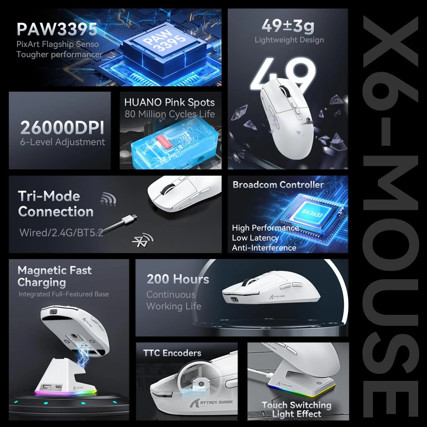 ATTACK SHARK X6 Three Modes Gaming Mouse With Charging Dock 3 ATTACK SHARK X6 Three Modes Gaming Mouse With Charging Dock