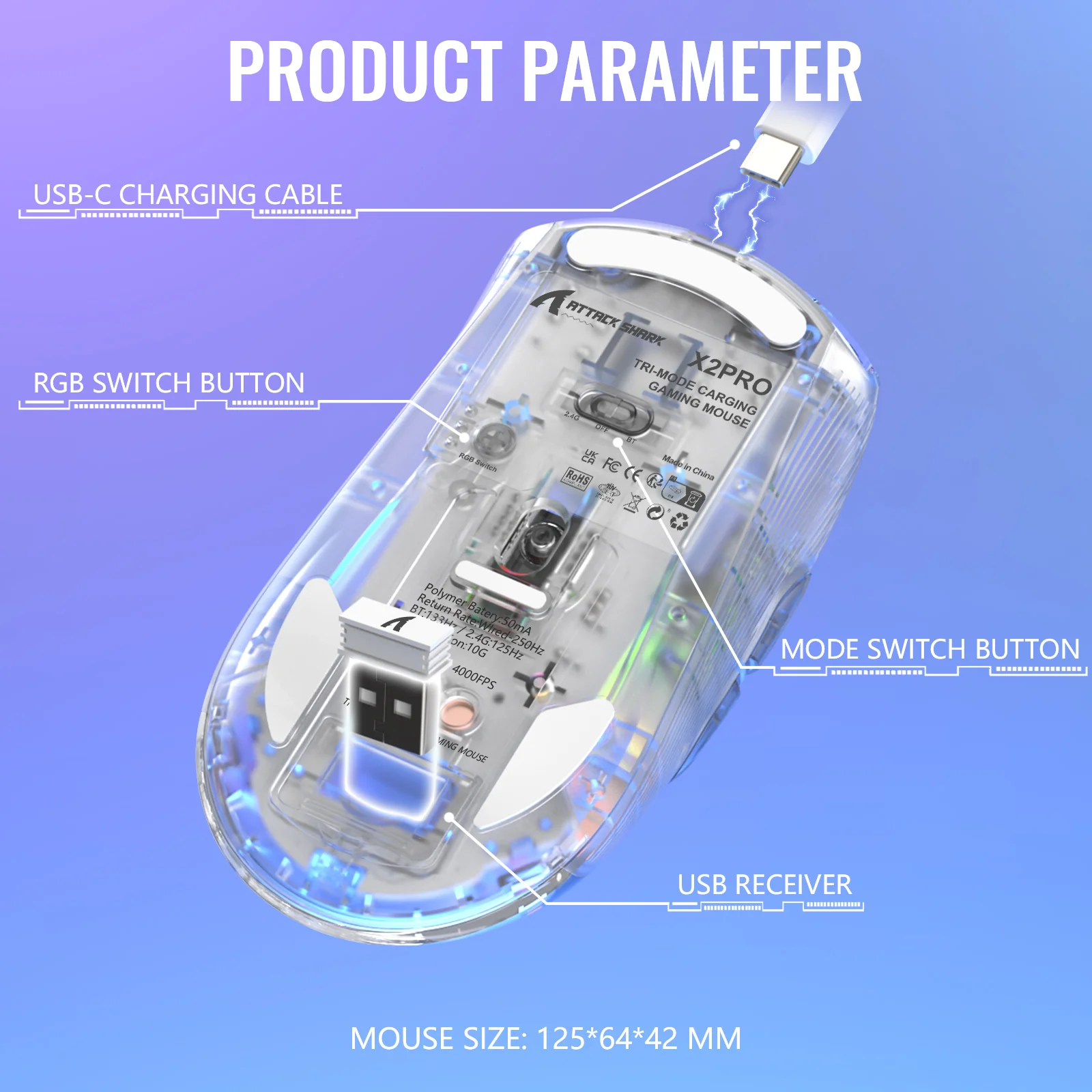 ATTACK SHARK X2PRO Wireless Gaming Mouse with Charging Dock