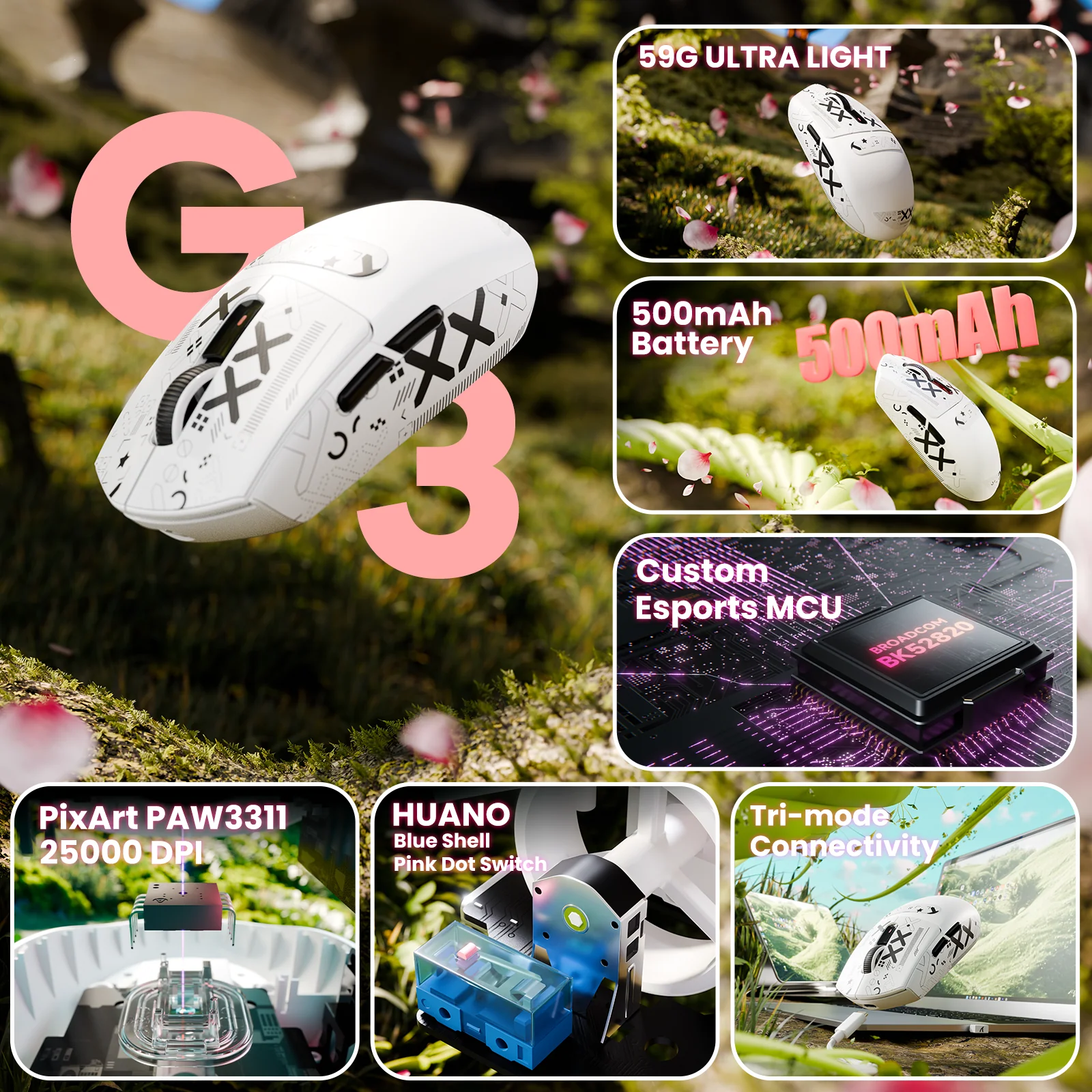 ATTACK SHARK G3 Tri-mode Wireless Gaming Mouse 25000 DPI Ultra Lightweight 11 ATTACK SHARK G3 Tri-mode Wireless Gaming Mouse 25000 DPI Ultra Lightweight