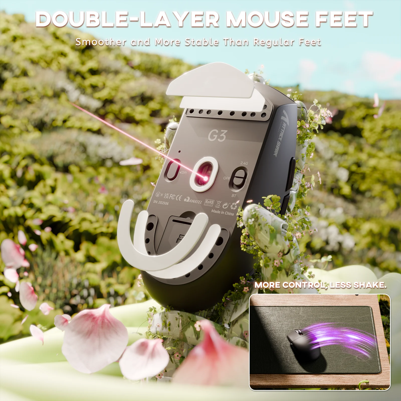 ATTACK SHARK G3 Tri-mode Wireless Gaming Mouse 25000 DPI Ultra Lightweight 25 ATTACK SHARK G3 Tri-mode Wireless Gaming Mouse 25000 DPI Ultra Lightweight