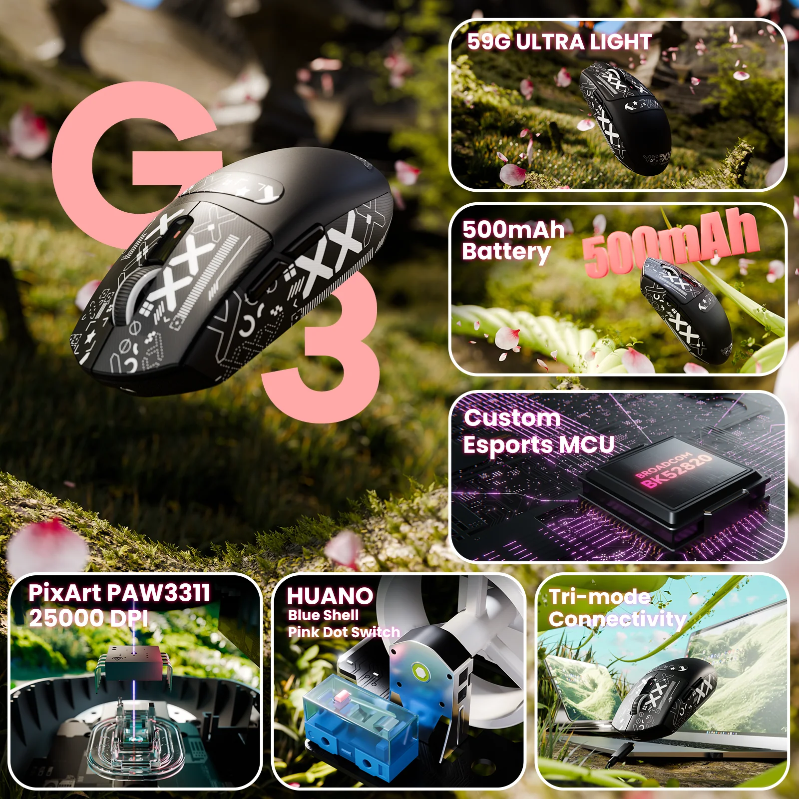 ATTACK SHARK G3 Tri-mode Wireless Gaming Mouse 25000 DPI Ultra Lightweight 29 ATTACK SHARK G3 Tri-mode Wireless Gaming Mouse 25000 DPI Ultra Lightweight