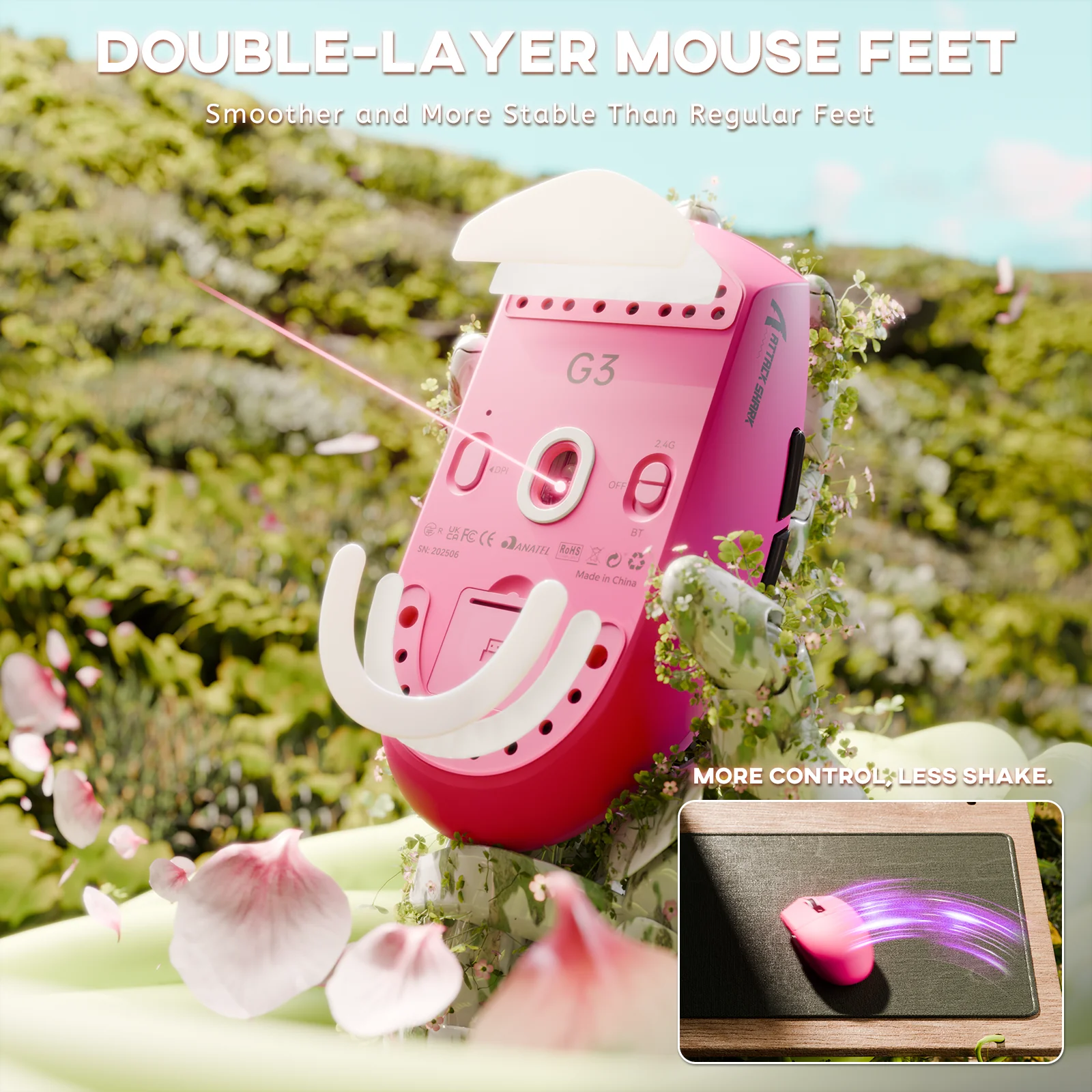 ATTACK SHARK G3 Tri-mode Wireless Gaming Mouse 25000 DPI Ultra Lightweight 43 ATTACK SHARK G3 Tri-mode Wireless Gaming Mouse 25000 DPI Ultra Lightweight