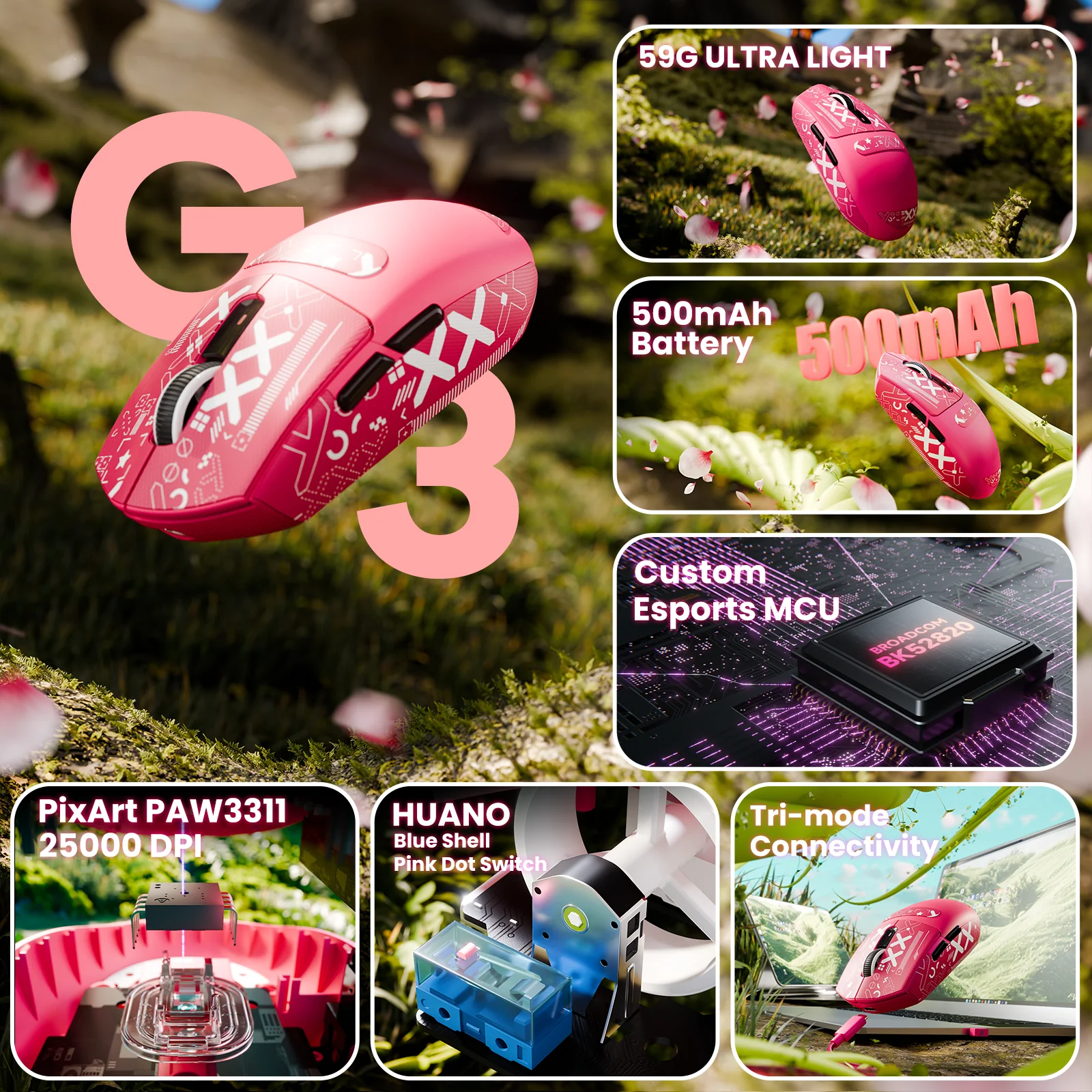 ATTACK SHARK G3 Tri-mode Wireless Gaming Mouse 25000 DPI Ultra Lightweight 47 ATTACK SHARK G3 Tri-mode Wireless Gaming Mouse 25000 DPI Ultra Lightweight