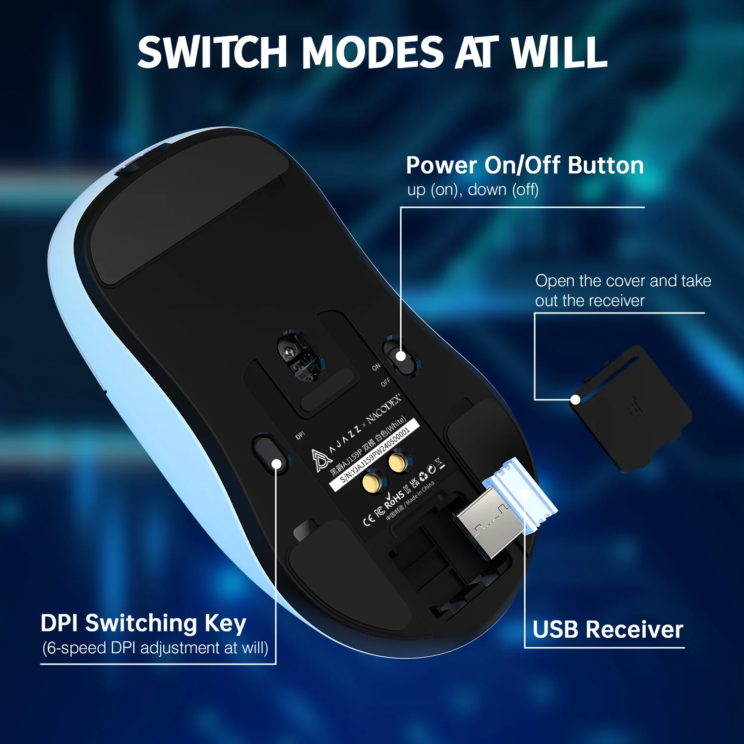 ATTACK SHARK x AJ159P Tri-mode Gaming Mouse with with Magnetic Charging Dock 9 ATTACK SHARK x AJ159P Tri-mode Gaming Mouse with with Magnetic Charging Dock