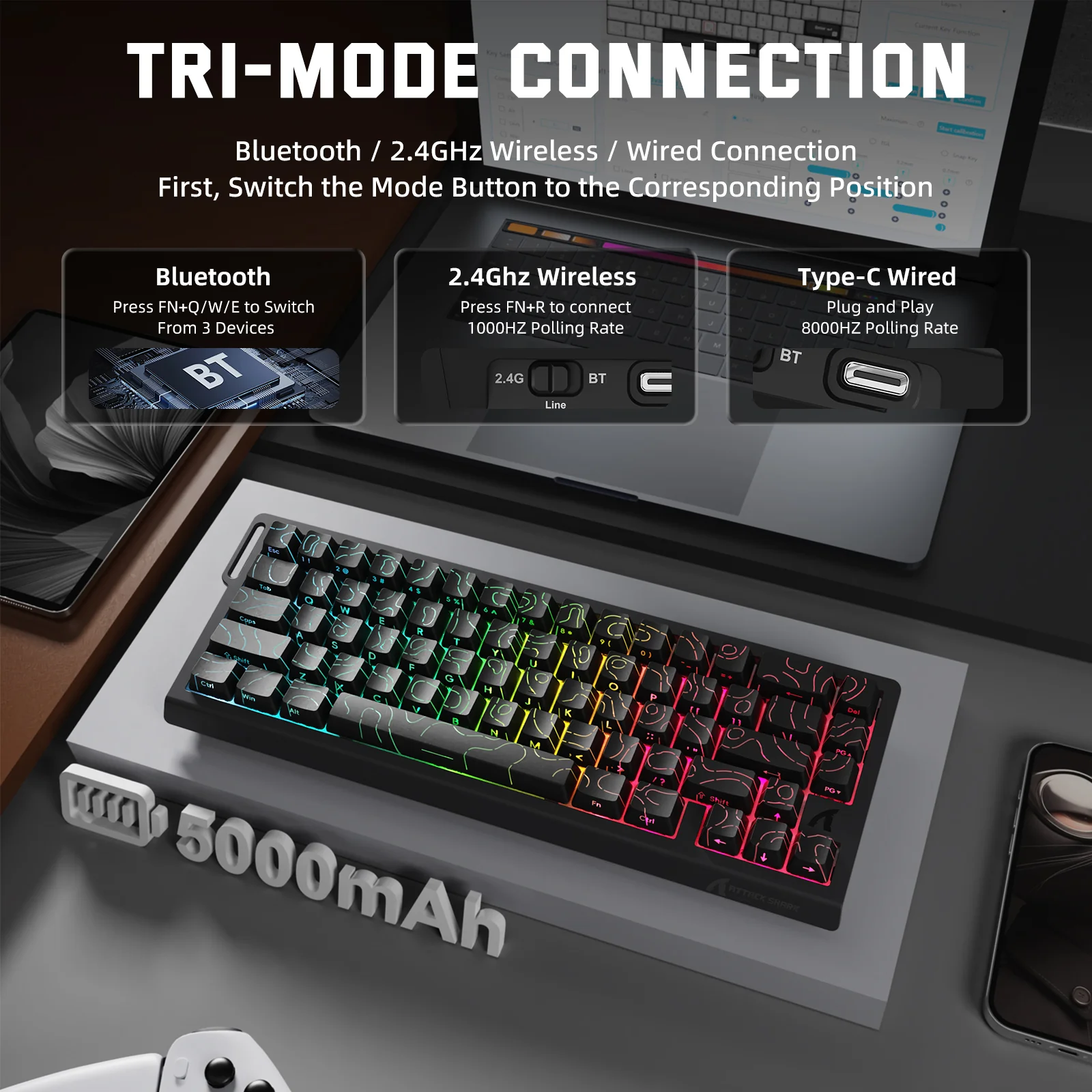 ATTACK SHARK X68PRO HE Wireless Rapid Trigger Keyboard Magnetic Switch 12 ATTACK SHARK X68PRO HE Wireless Rapid Trigger Keyboard Magnetic Switch