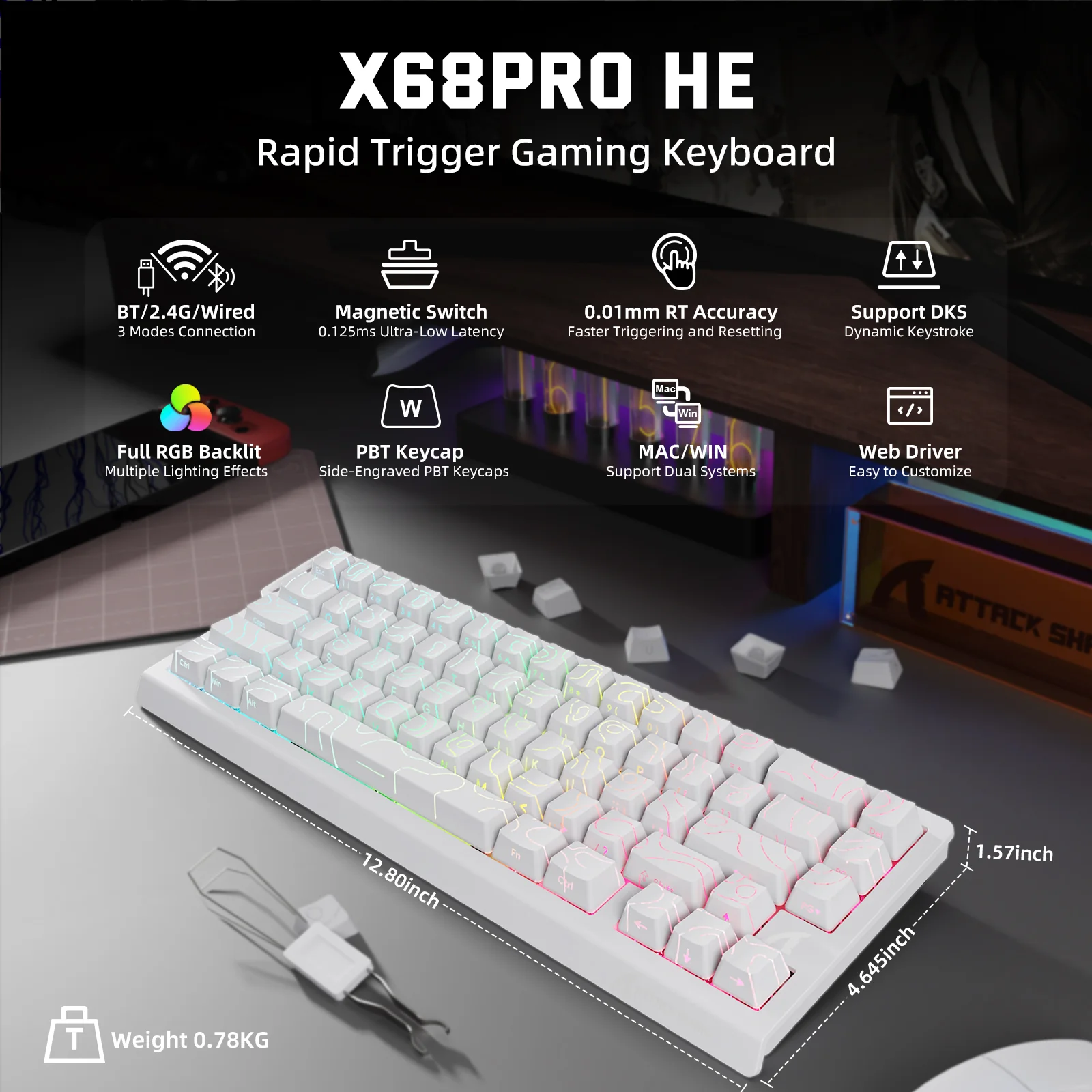 ATTACK SHARK X68PRO HE Wireless Rapid Trigger Keyboard Magnetic Switch 20 ATTACK SHARK X68PRO HE Wireless Rapid Trigger Keyboard Magnetic Switch