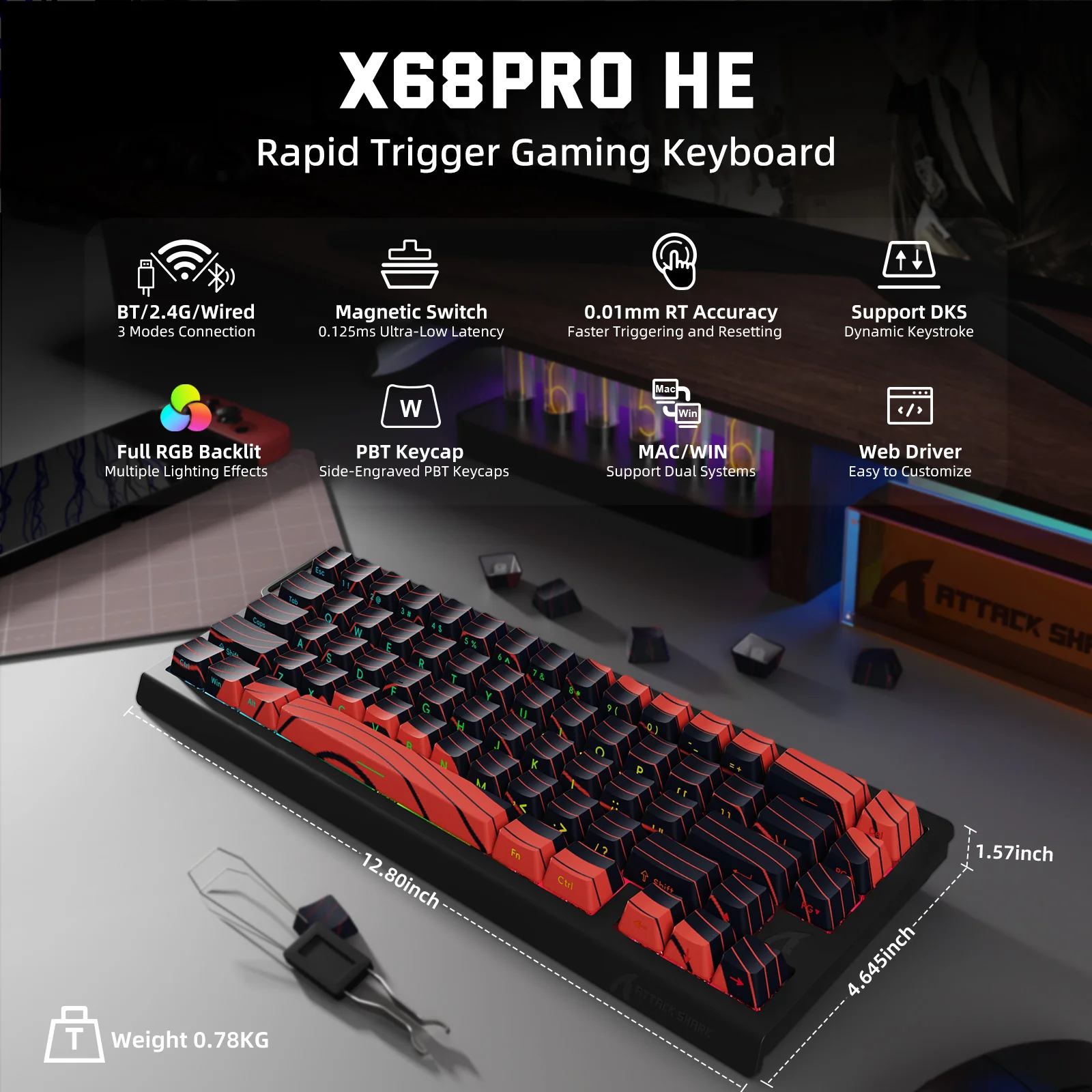 ATTACK SHARK X68PRO HE Wireless Rapid Trigger Keyboard Magnetic Switch 29 ATTACK SHARK X68PRO HE Wireless Rapid Trigger Keyboard Magnetic Switch