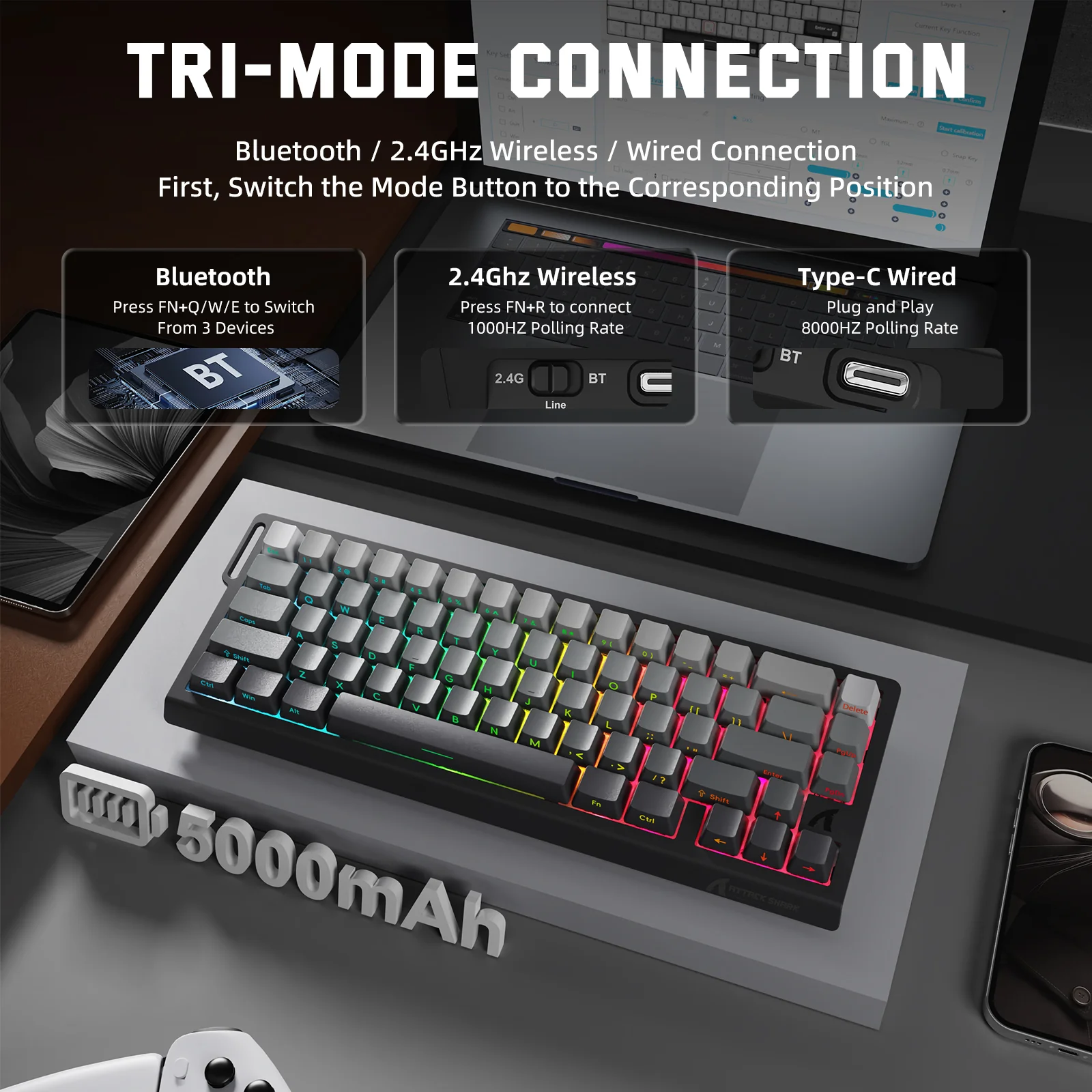 ATTACK SHARK X68PRO HE Wireless Rapid Trigger Keyboard Magnetic Switch 3 ATTACK SHARK X68PRO HE Wireless Rapid Trigger Keyboard Magnetic Switch